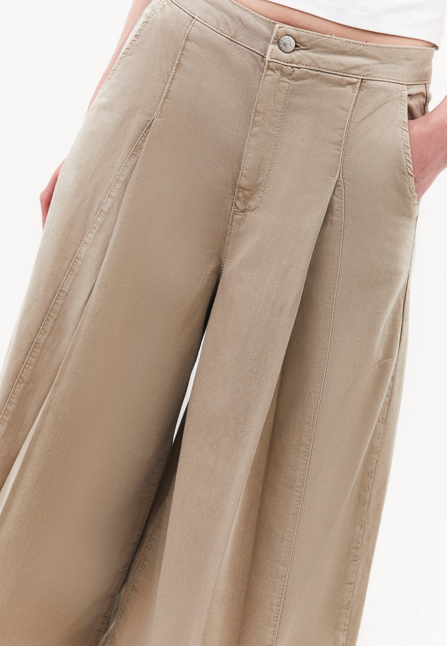 Culotte High Waist Cropped Slit Pants - ANTIK PLAZA TAUPE
