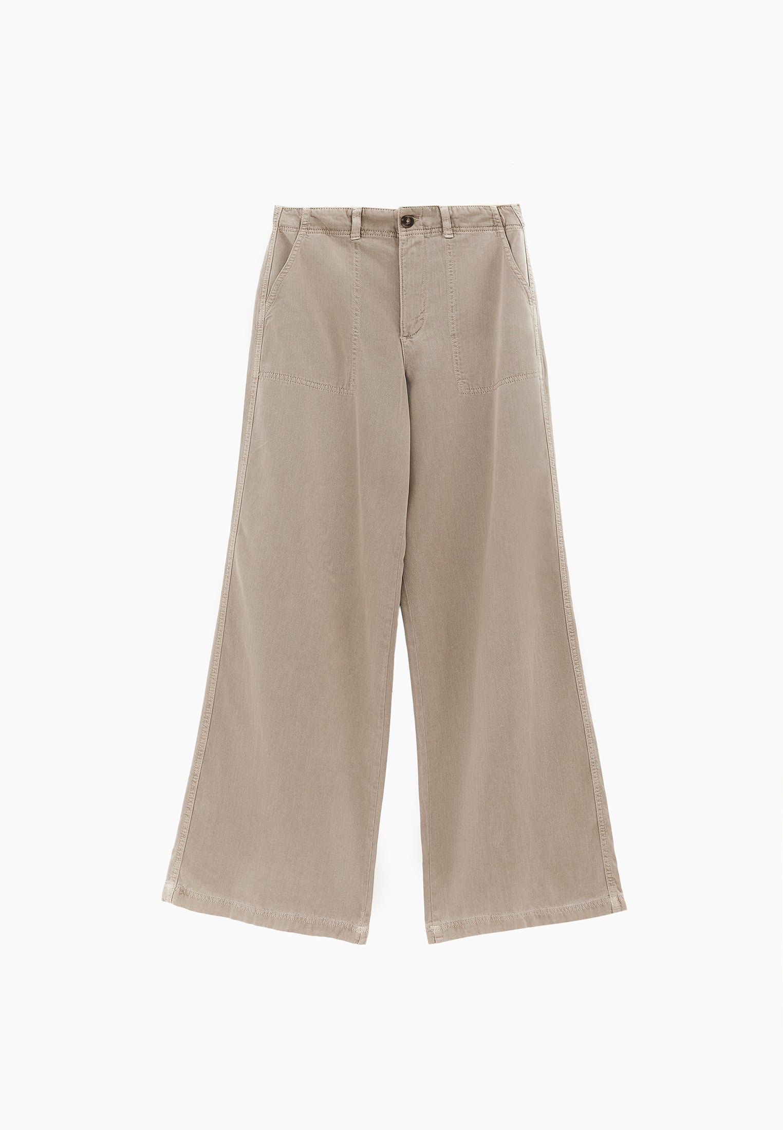 Woven Trousers With Pockets, High Waist And Wide Leg - ANTIK PLAZA TAUPE