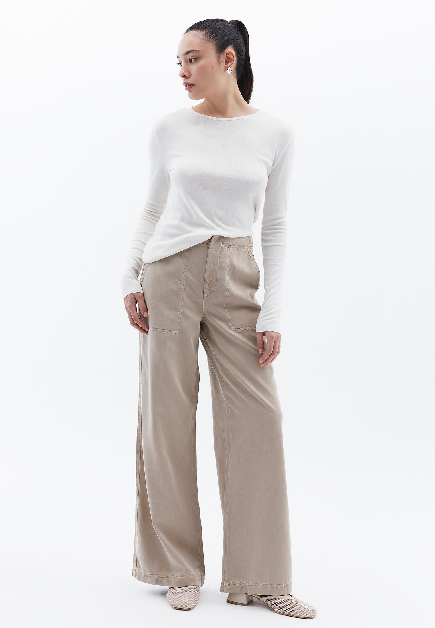 Wide Leg Pocket Detail Trousers - ANTIK SIMPLY TAUPE