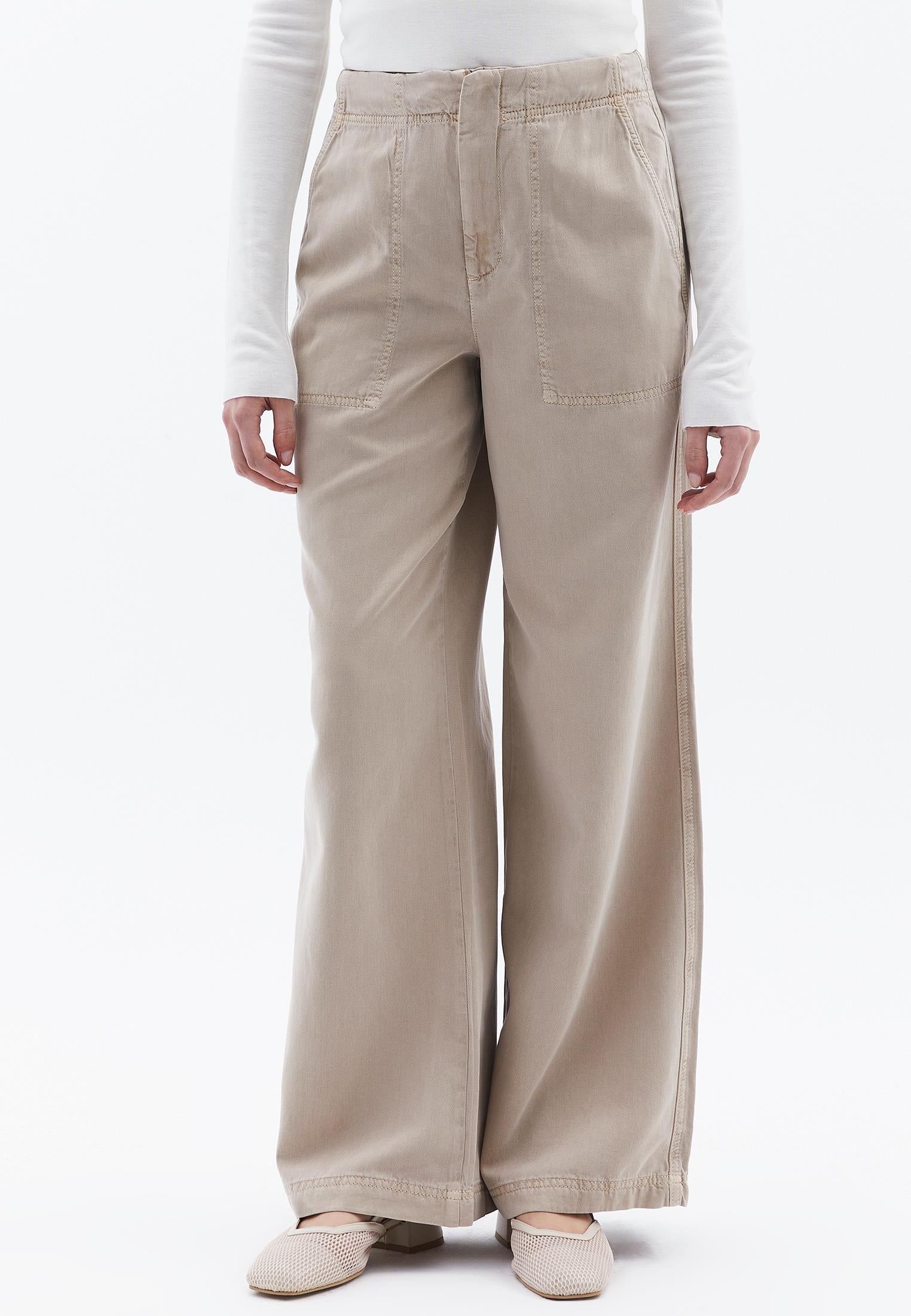 Wide Leg Normal Waist Trousers With Pocket Detail - ANTIK SIMPLY TAUPE