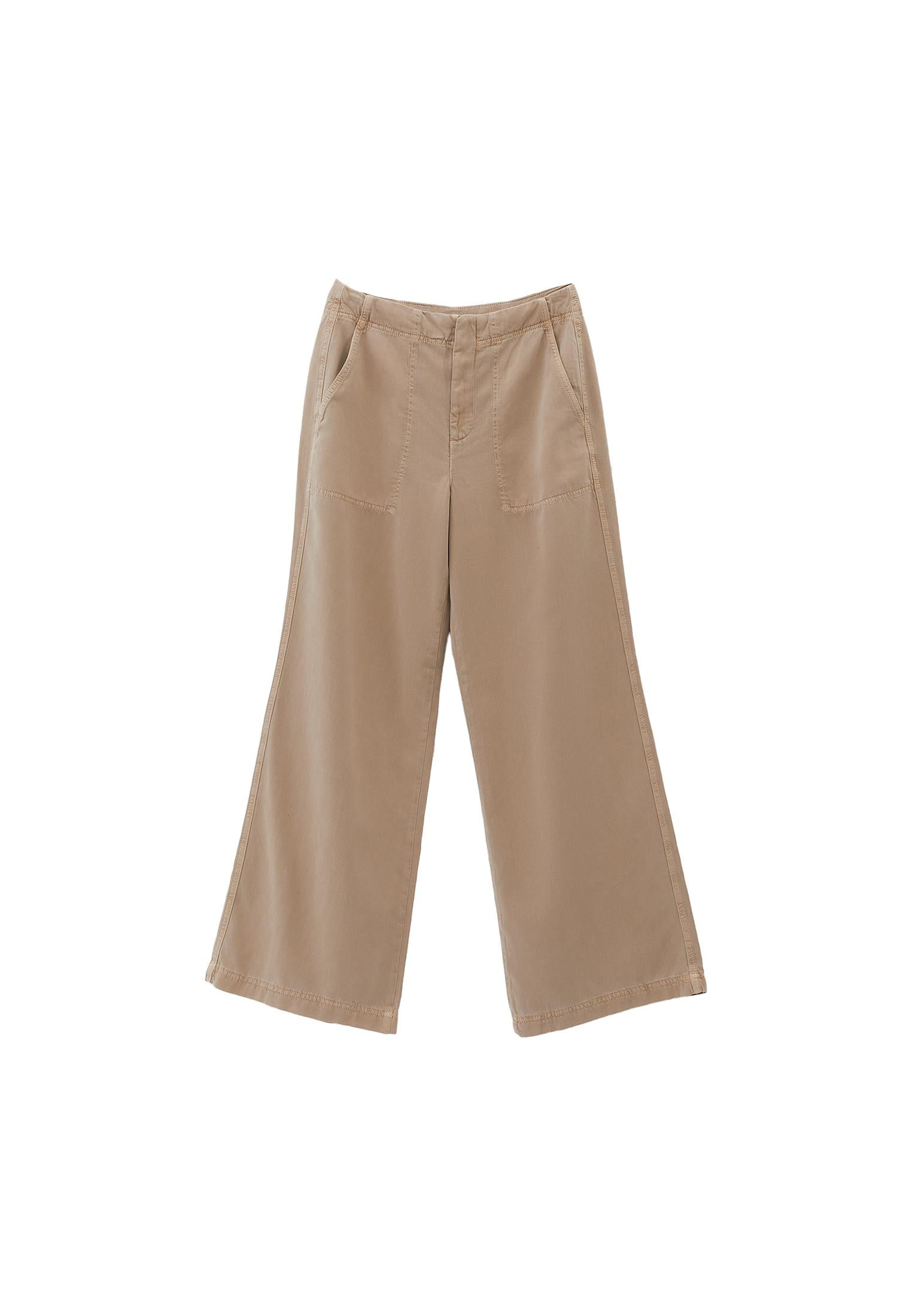 Wide Leg Normal Waist Trousers With Pocket Detail - ANTIK SIMPLY TAUPE