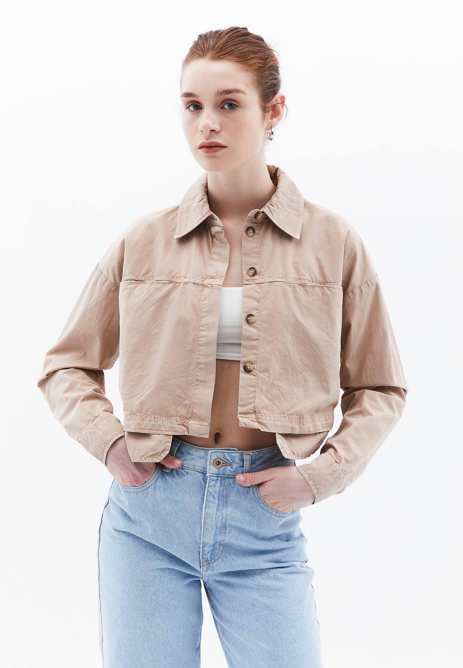 Pocketed Loose Fit Cropped Shirt - ANTIK WARM TAUPE
