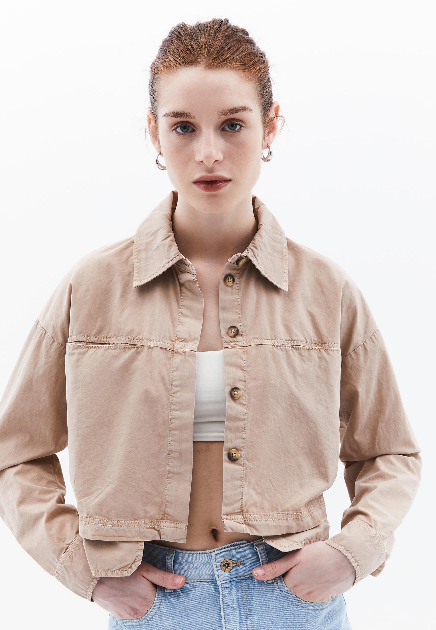 Pocketed Loose Fit Cropped Shirt - ANTIK WARM TAUPE