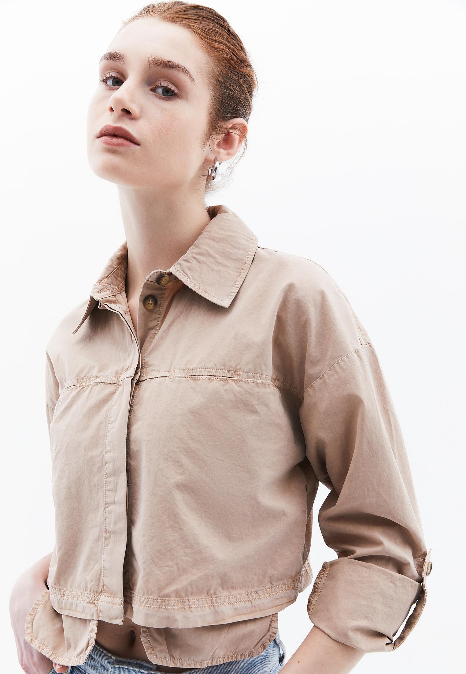 Pocketed Loose Fit Cropped Shirt - ANTIK WARM TAUPE