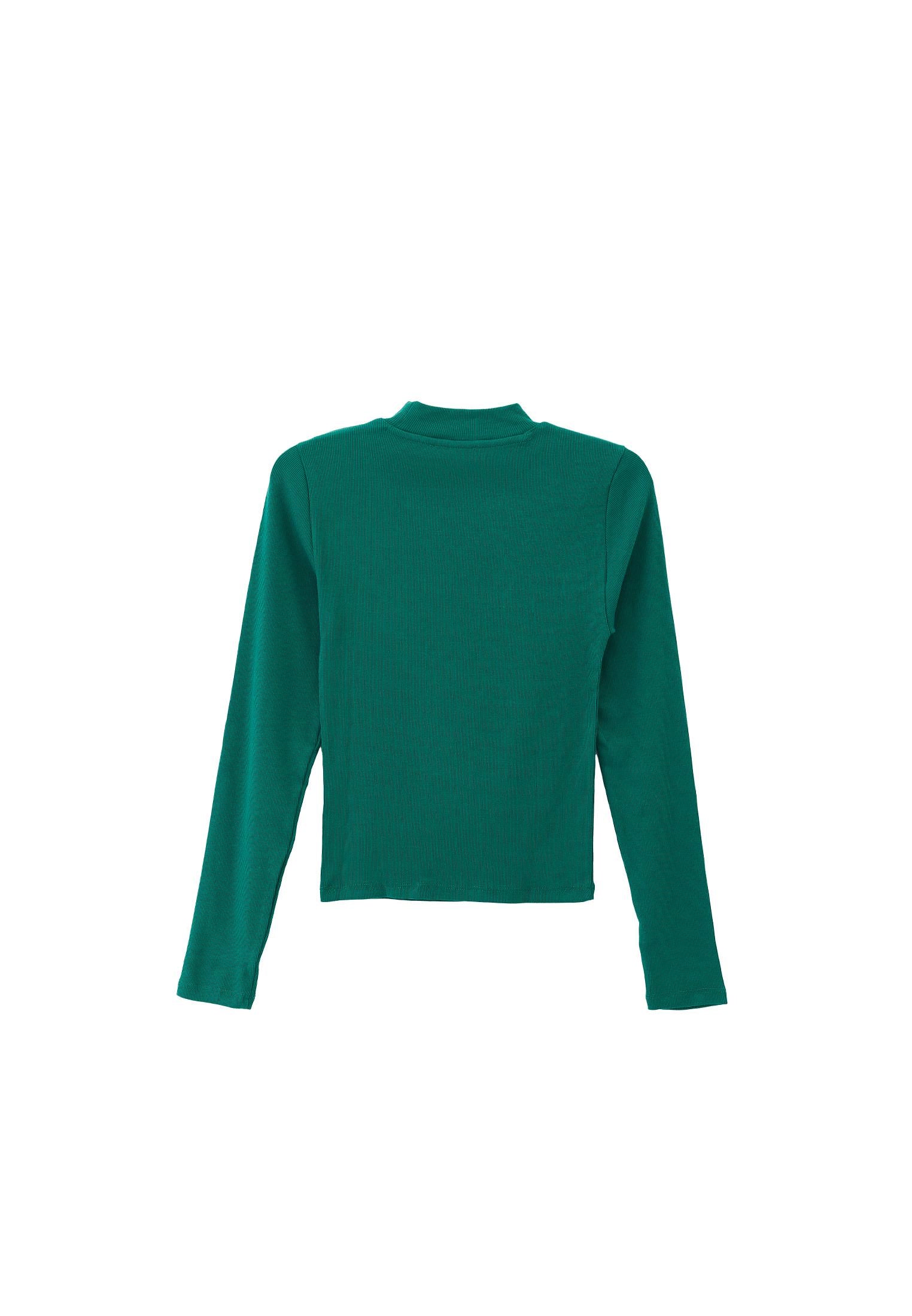 High Neck Long Sleeve Bodycon T-Shirt - ANTIQUE GREEN