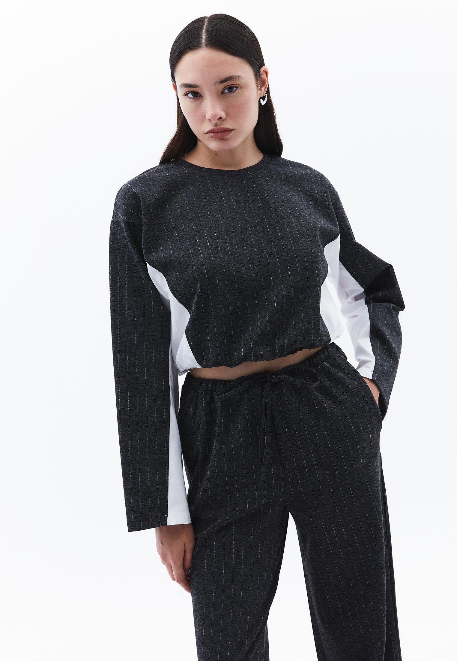 Long Sleeve Loose Crop T-Shirt - ANTRA MELANGE