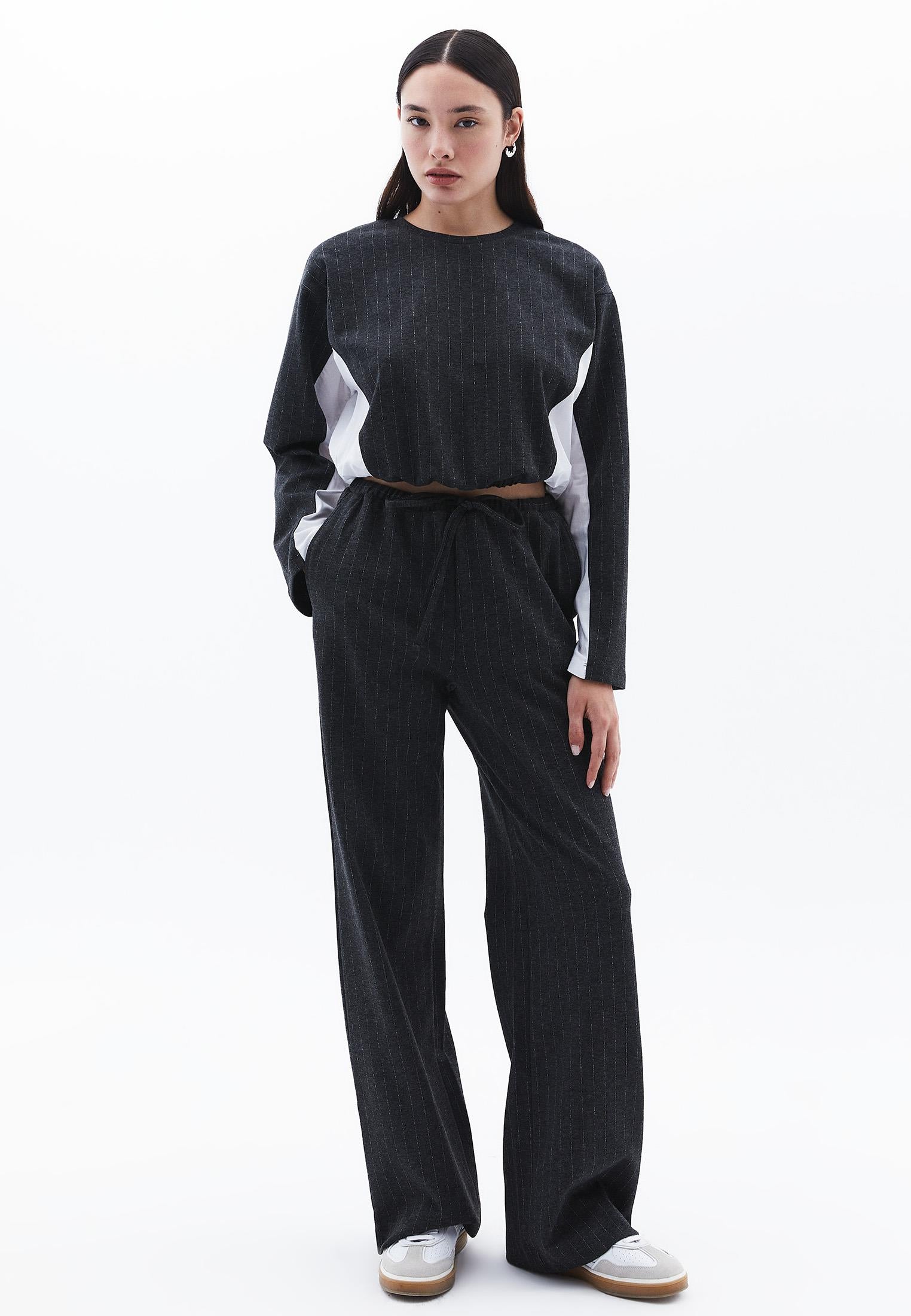 High Waist Straight Leg Pocket Detailed Pants - ANTRA MELANGE