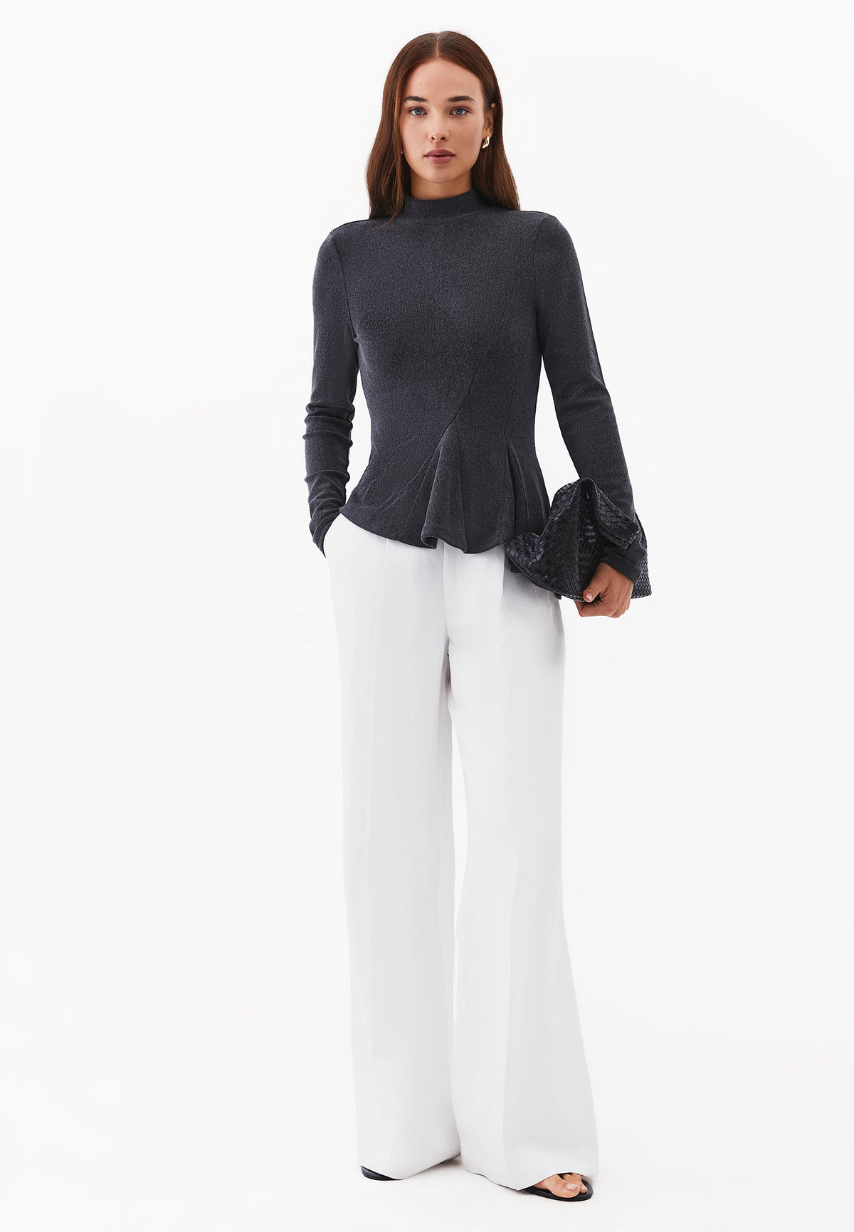 Asymmetric High Neck Long Sleeve Blouse - ANTRA MELANGE