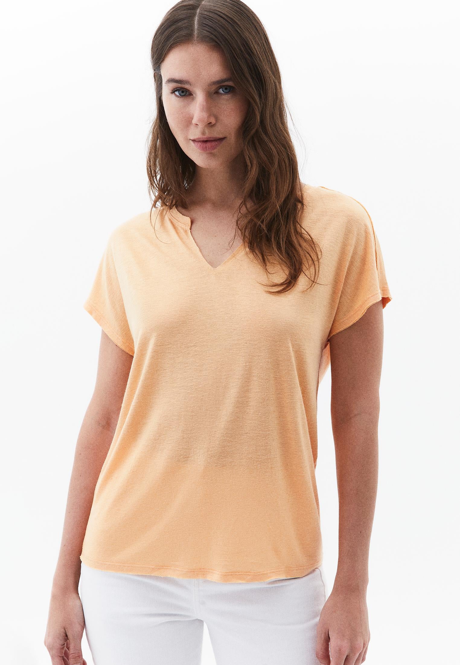V Neck Short Sleeve T-Shirt - APRICOT NECTAR