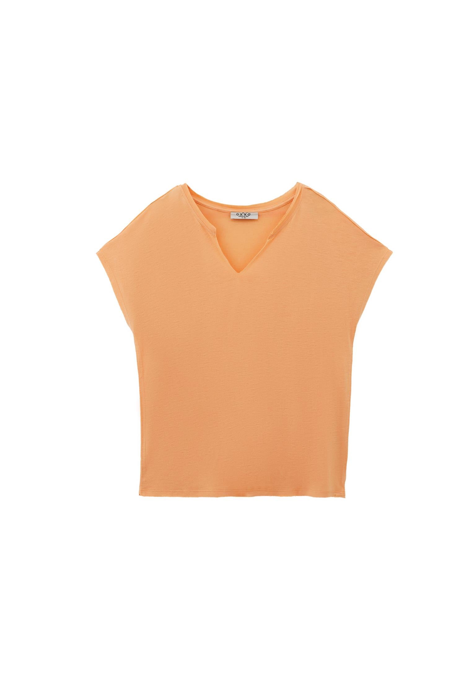 V Neck Short Sleeve T-Shirt - APRICOT NECTAR