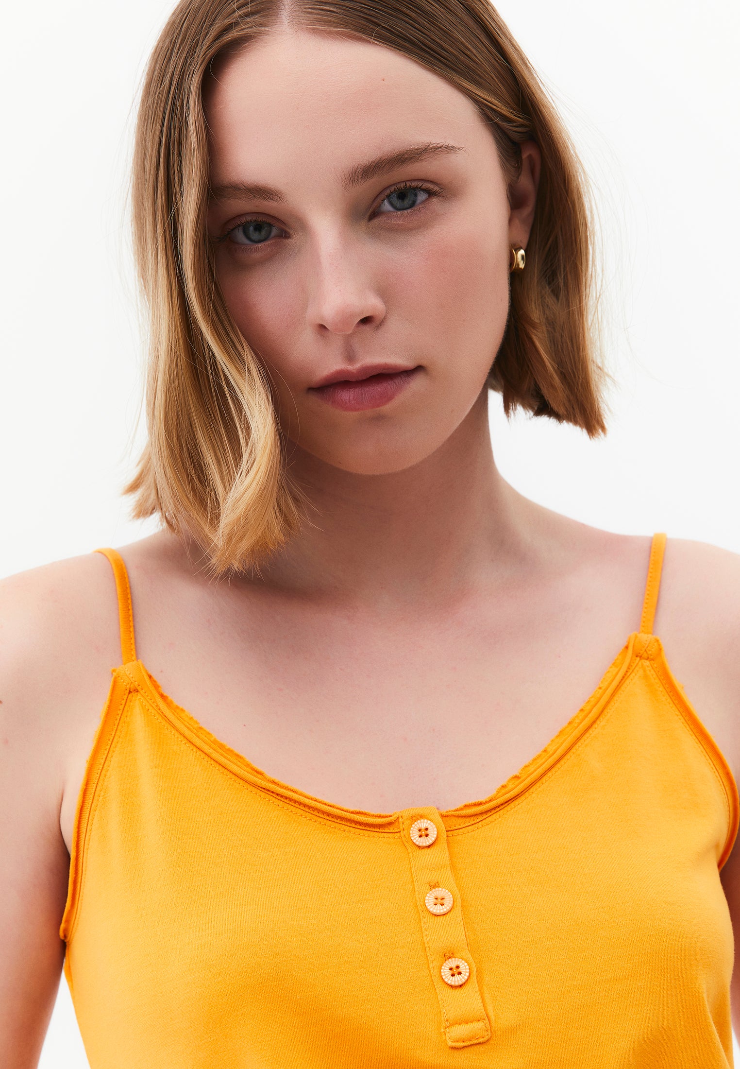 Loose V-Neck Top With Button Details - APRICOT
