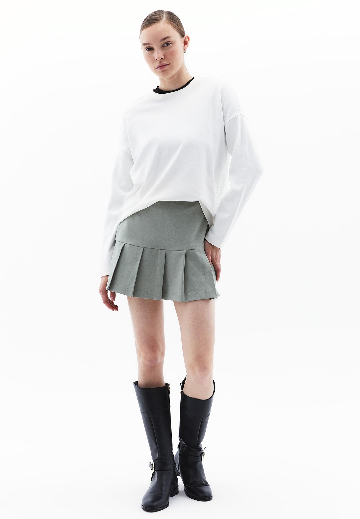 Pleated Short A-Line Skirt - AQUA GRAY