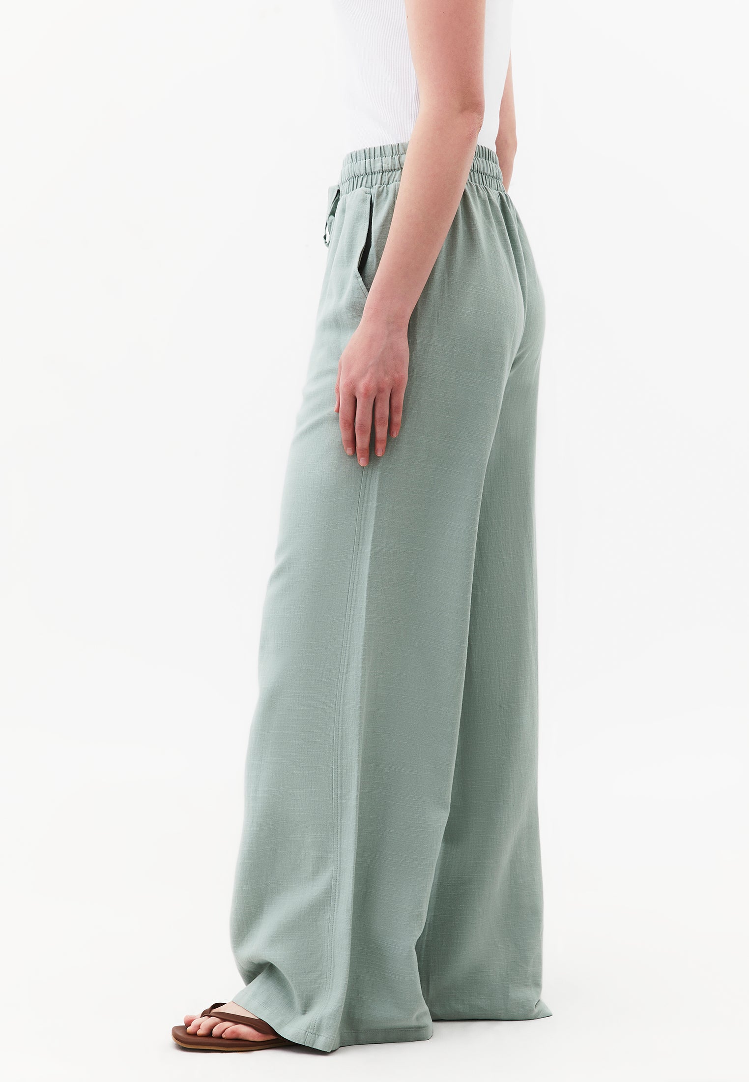 High Waist Wide Leg Elastic Waist Pants - AQUA GRAY