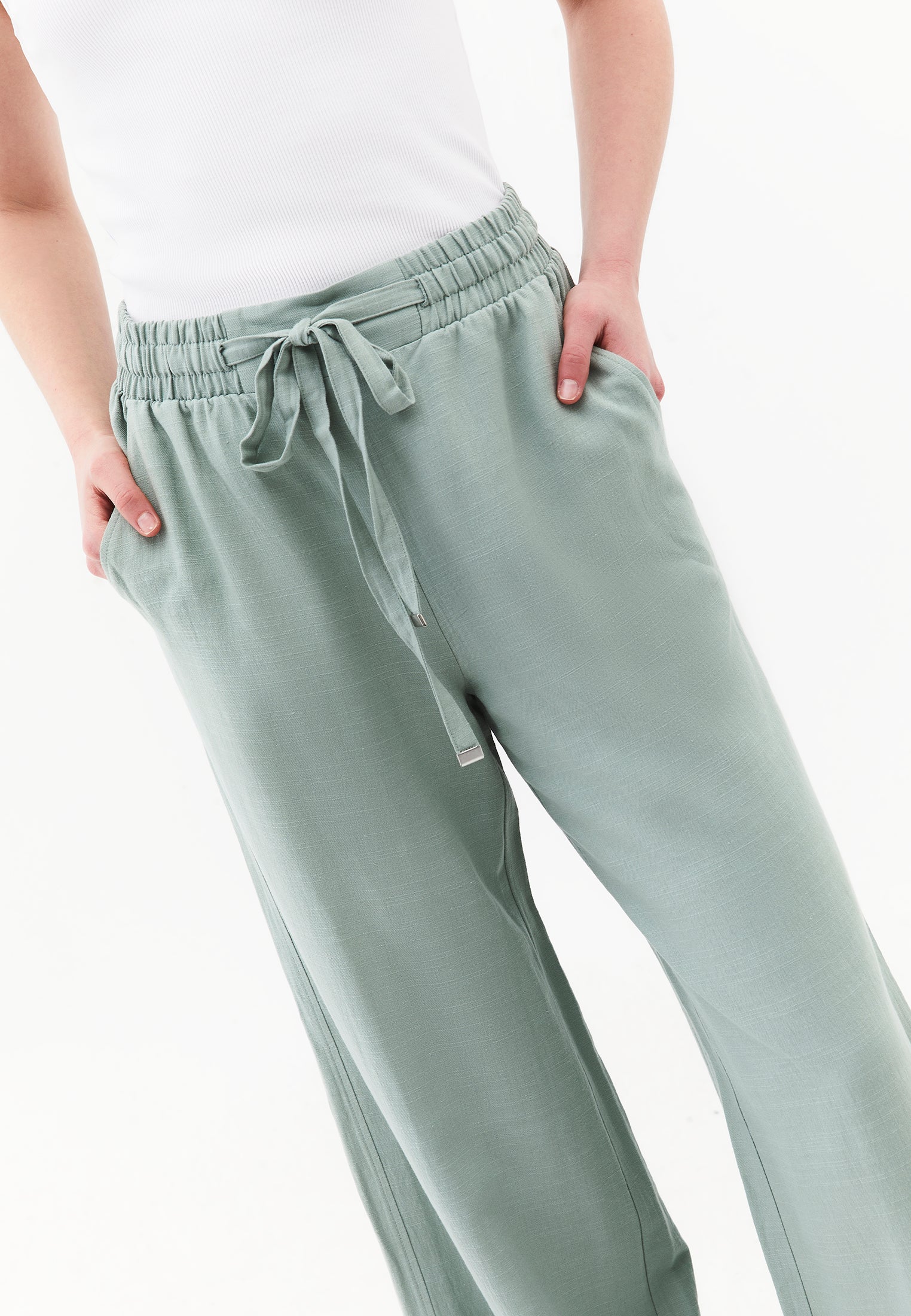 High Waist Wide Leg Elastic Waist Pants - AQUA GRAY