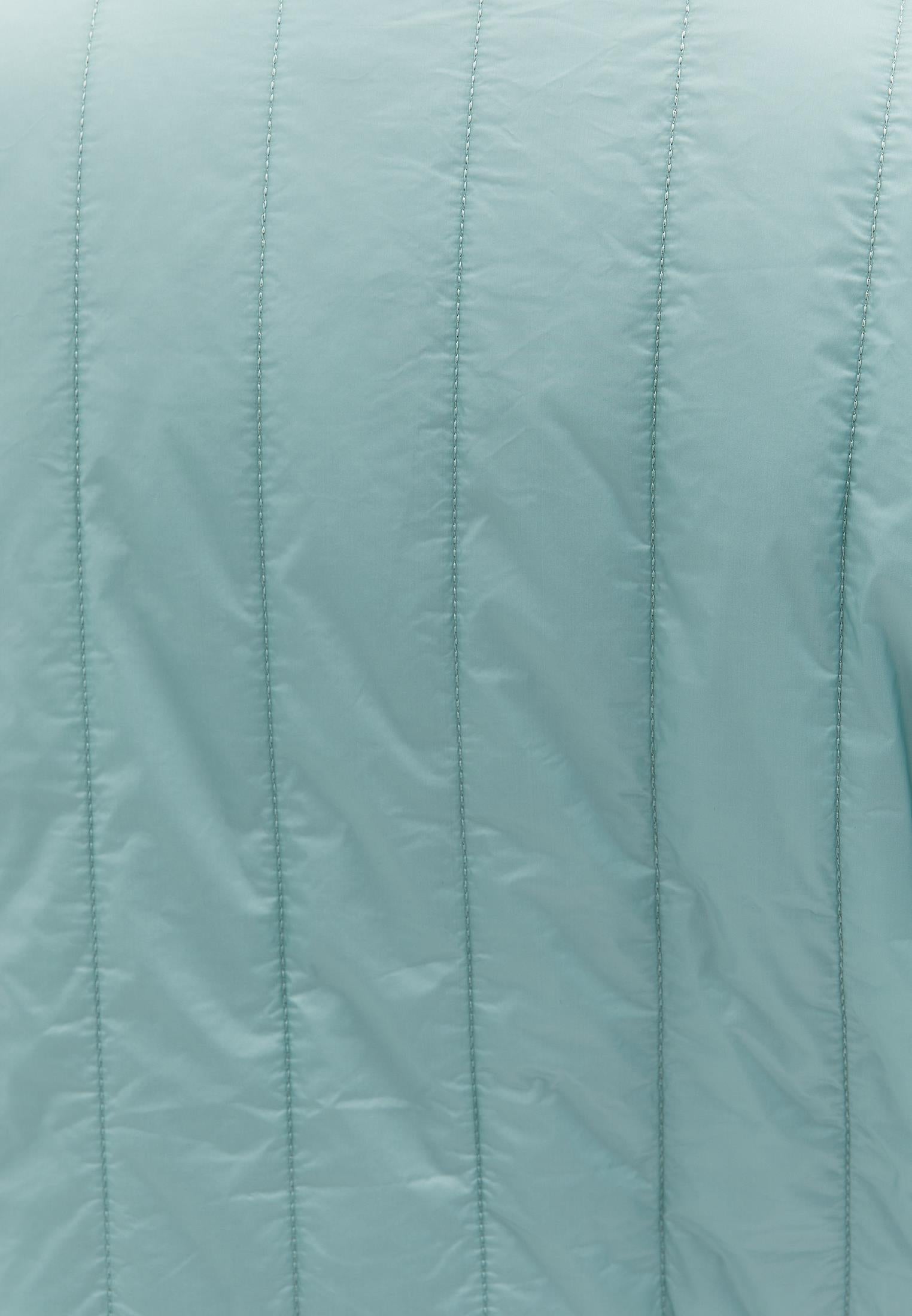 Crew Neck Long Sleeve Quilted Faux Fur Jacket - AQUA GRAY