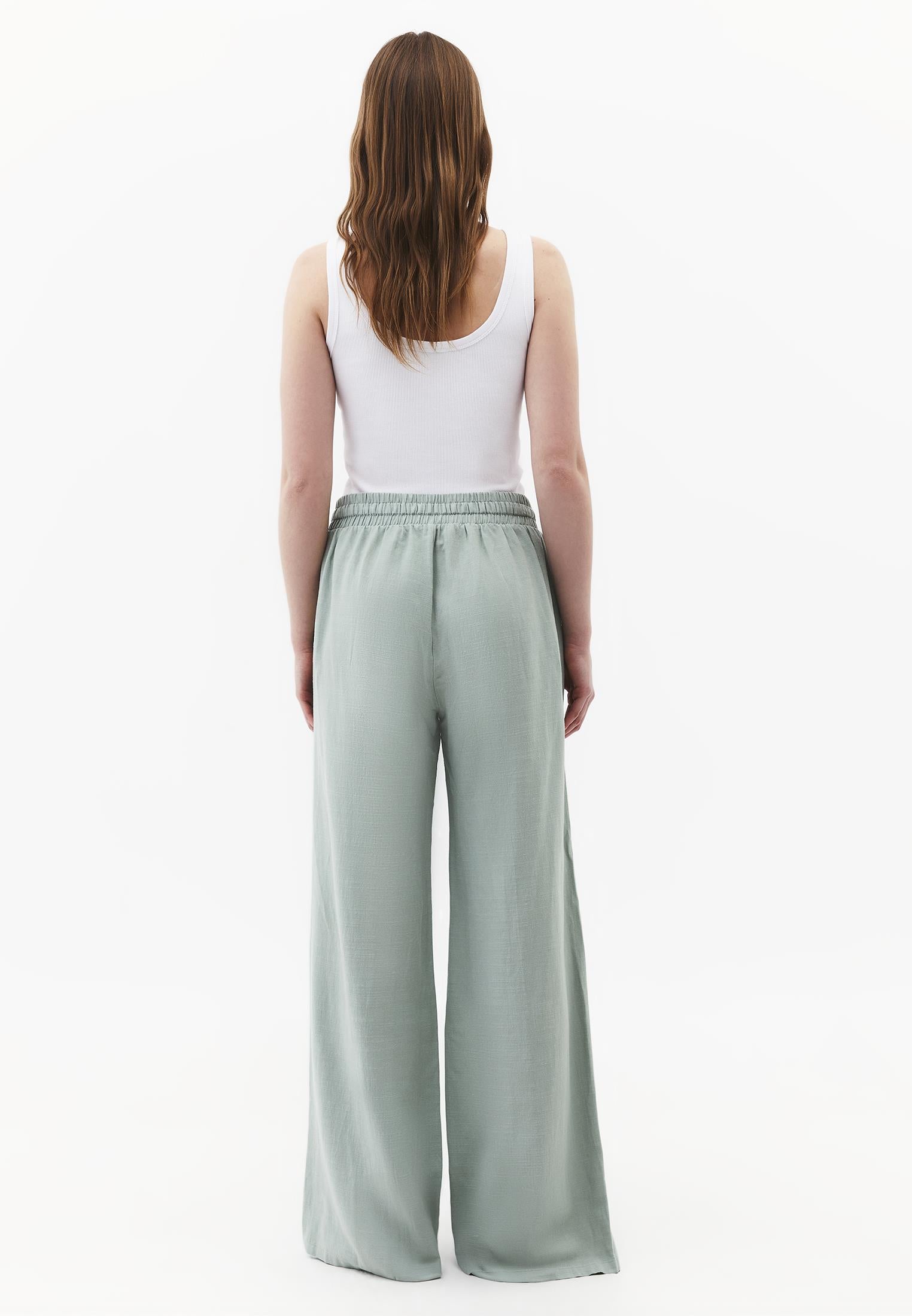 High Waist Wide Leg Elastic Waist Pants - AQUA GRAY