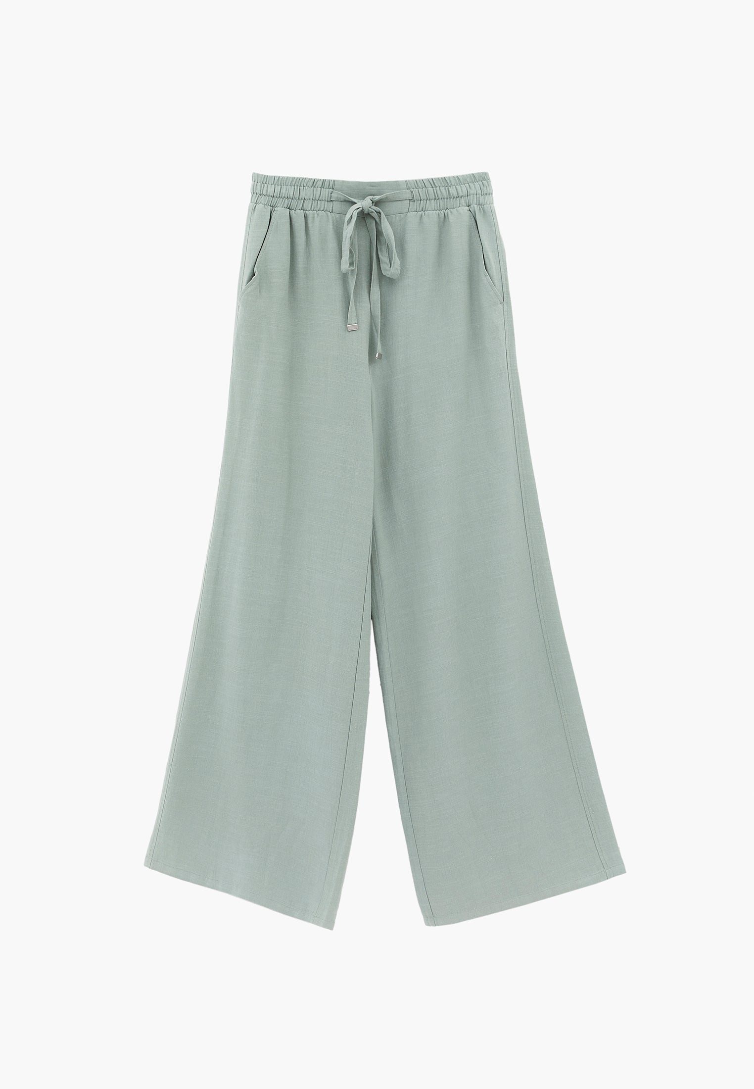 High Waist Wide Leg Elastic Waist Pants - AQUA GRAY