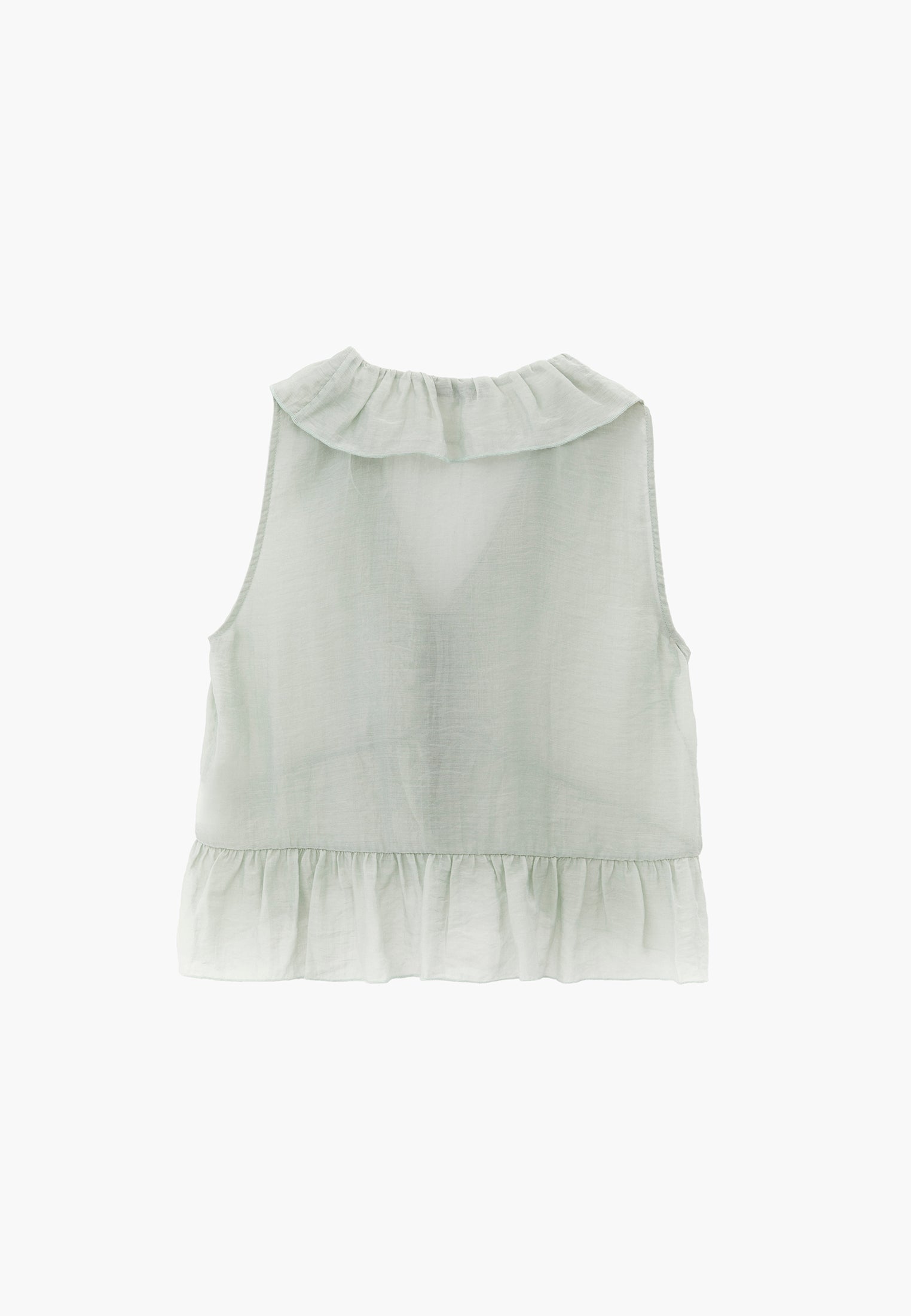 Sleeveless Blouse With Ruffle Detail And V Neckline - AQUA GRAY