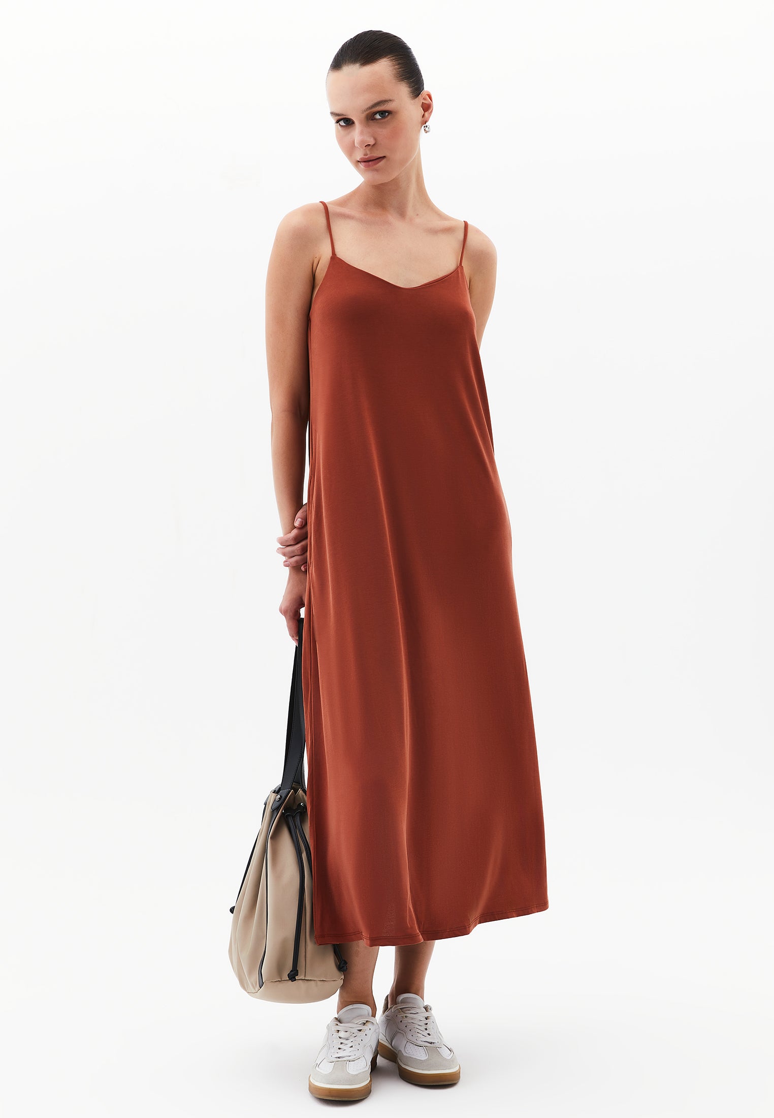 V Neck Sleeveless Midi Dress - ARABIAN SPICE