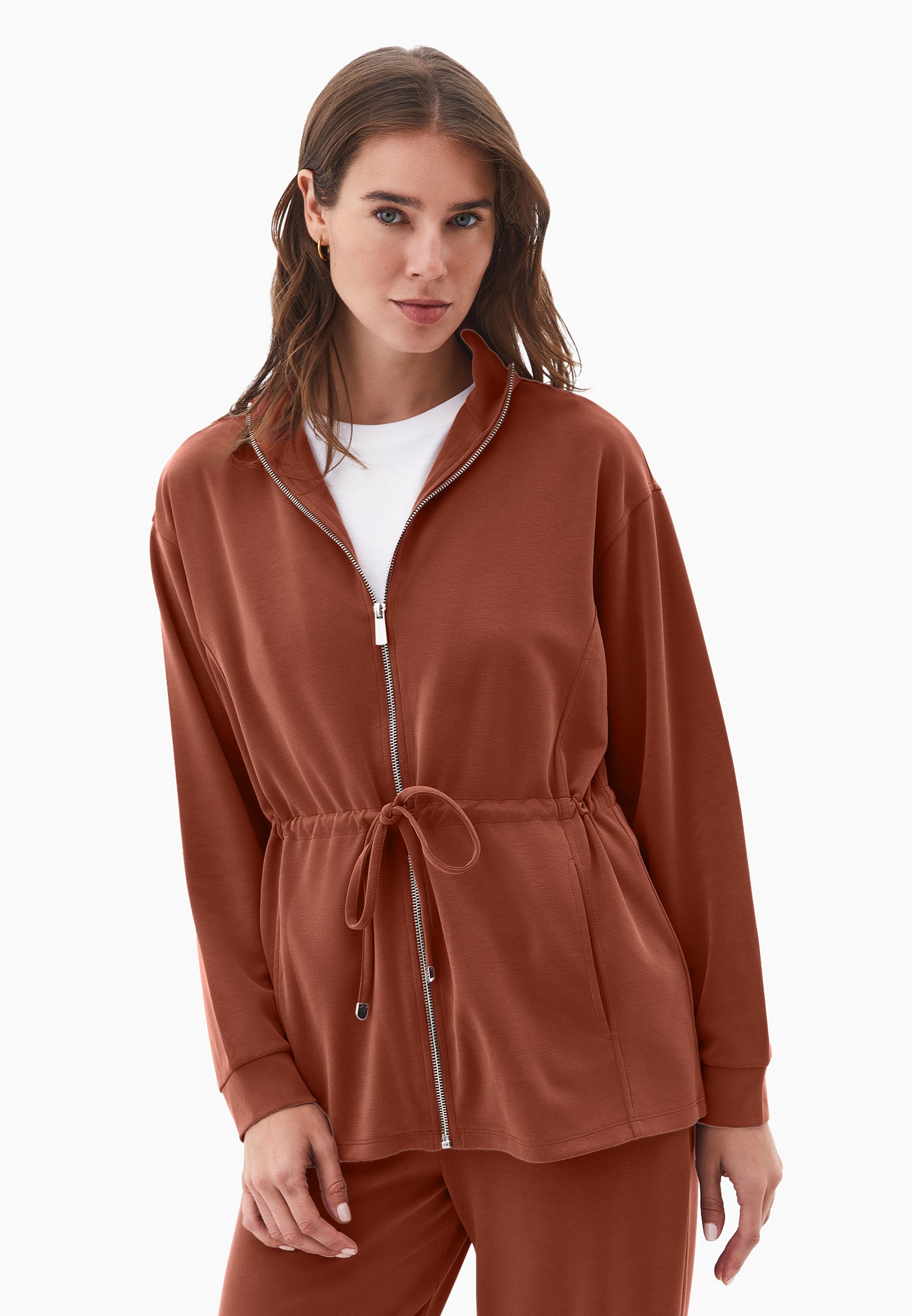 High Neck Zipper Detailed Long Sleeve Sweatshirt Tunic - ARABIAN SPICE