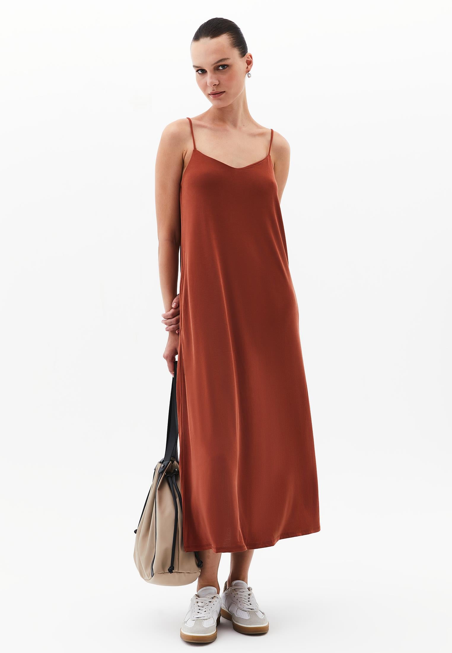V Neck Sleeveless Midi Dress - ARABIAN SPICE