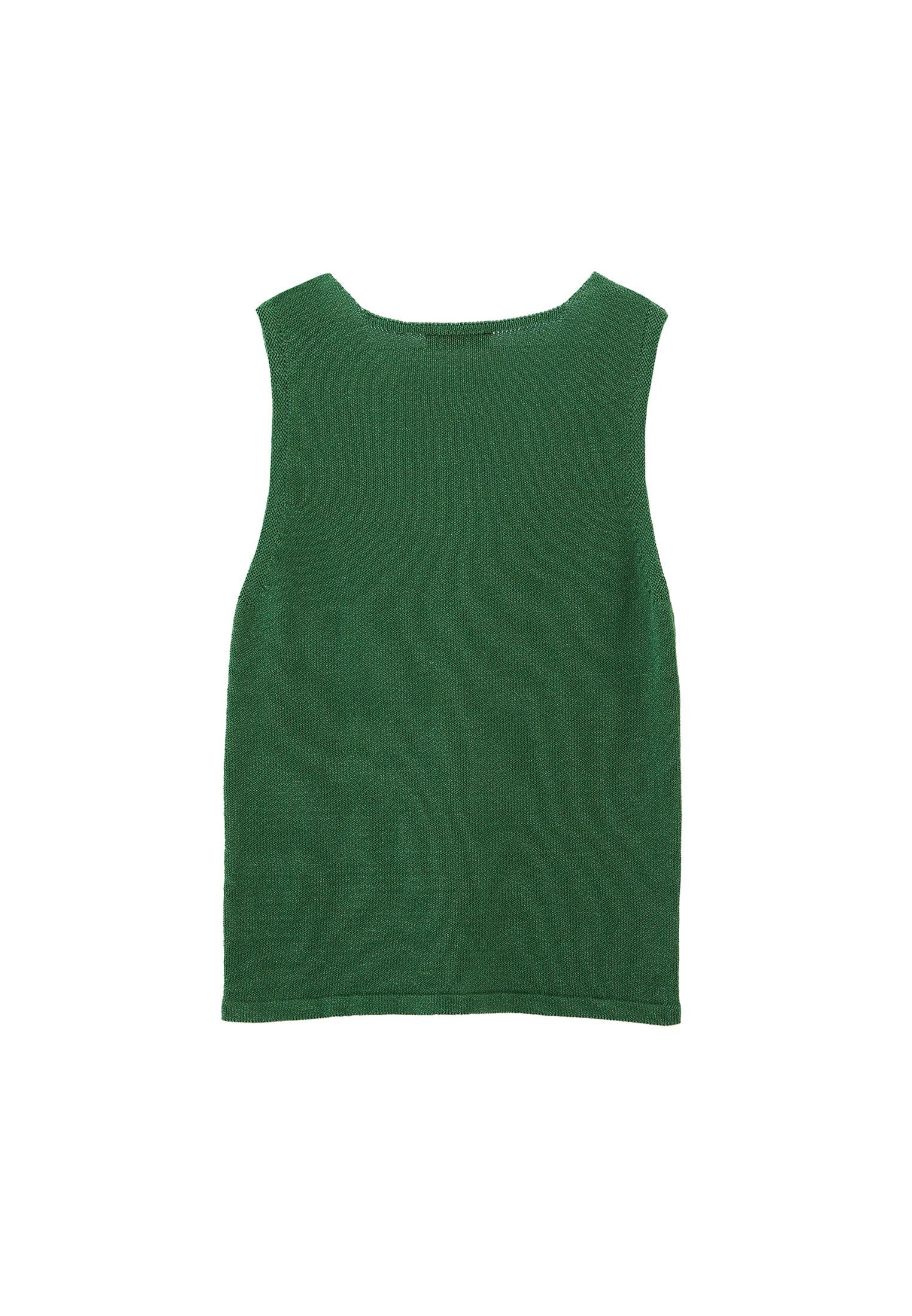 Sleeveless Tunic Vest With Beaded V Neck - ARTICHOKE GREEN