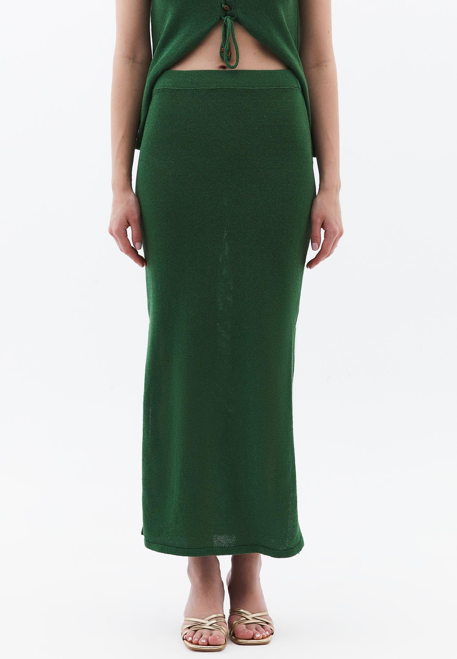 Long Skirt With Slit Detail - ARTICHOKE GREEN