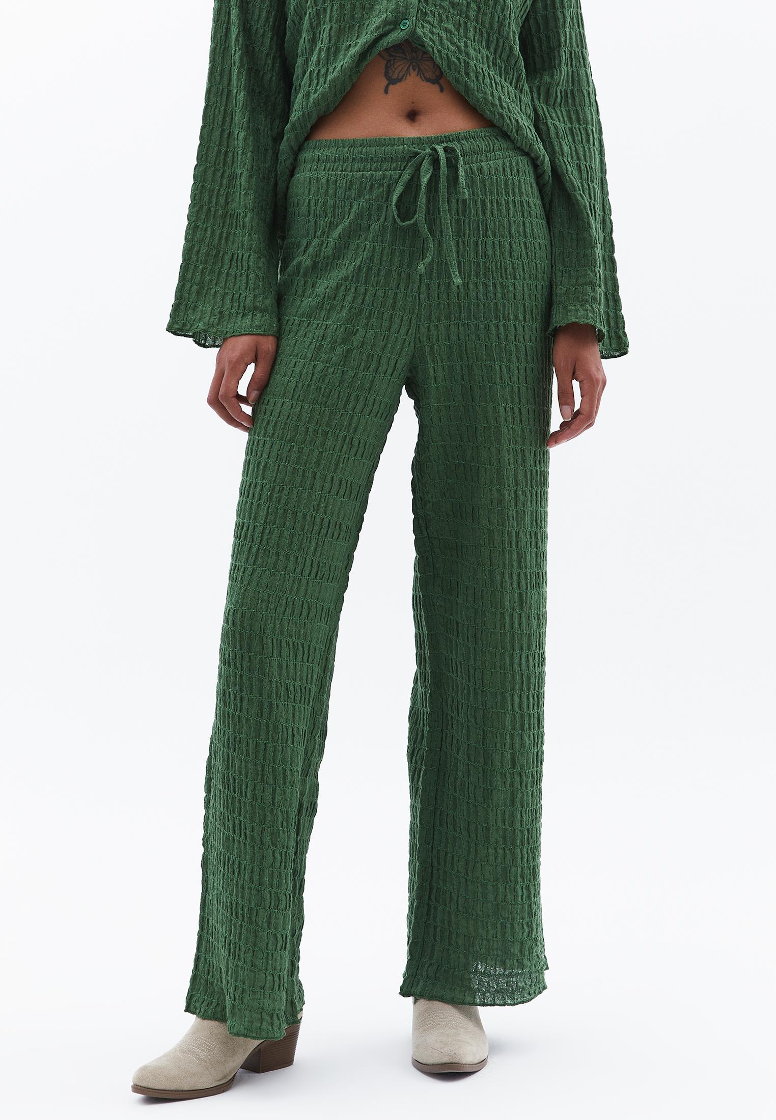 Wide Leg Cotton Pants - ARTICHOKE GREEN