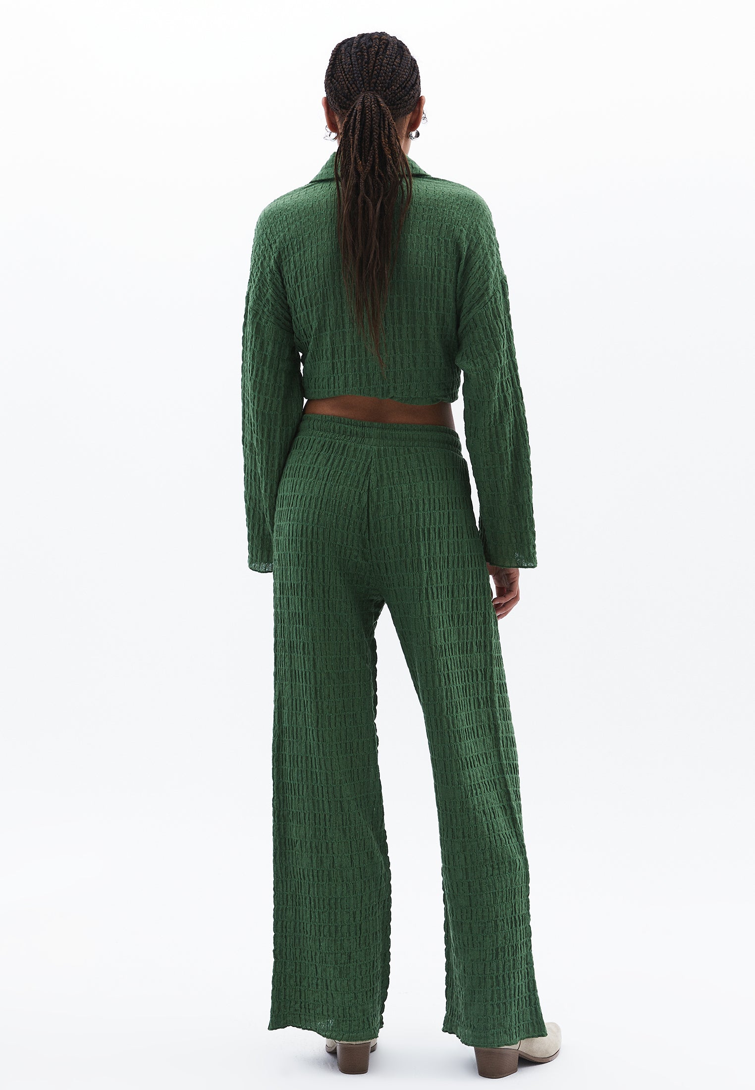 Wide Leg Cotton Pants - ARTICHOKE GREEN