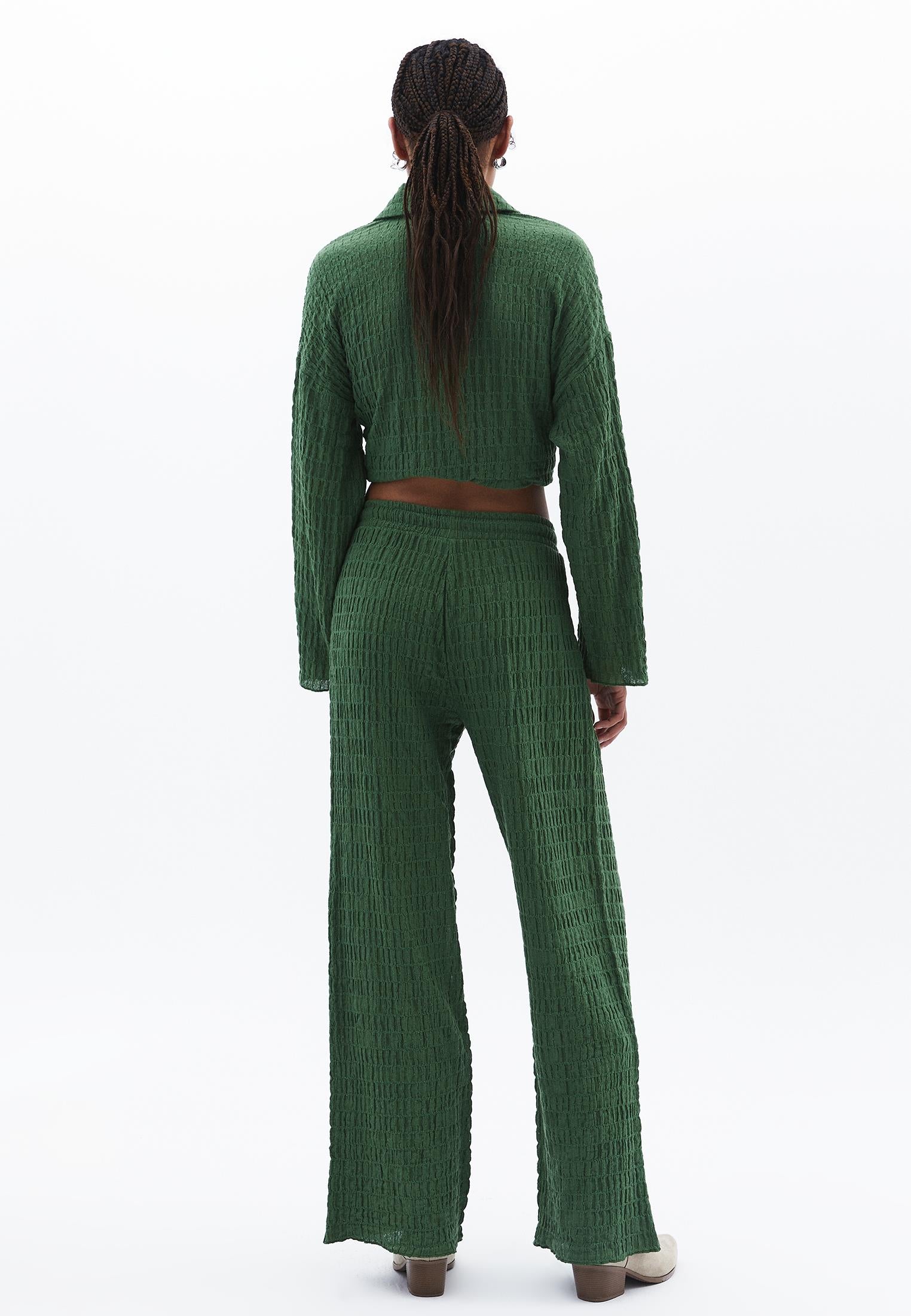 Wide Leg Cotton Pants - ARTICHOKE GREEN