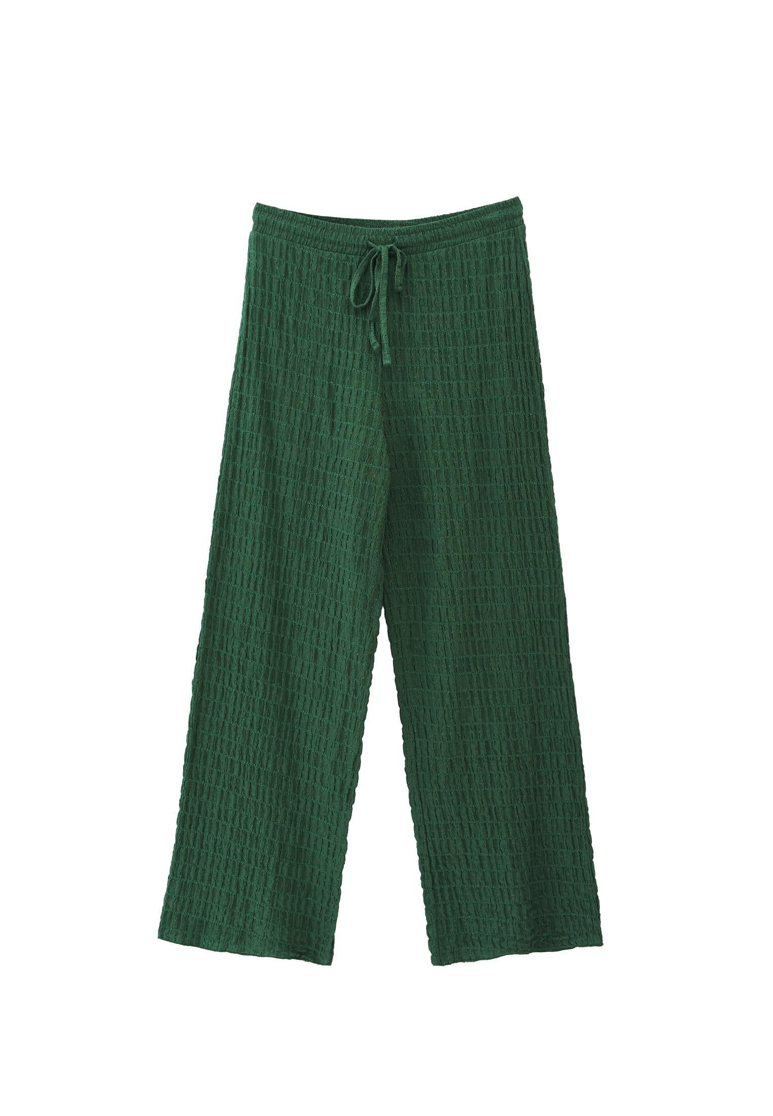 Wide Leg Cotton Pants - ARTICHOKE GREEN