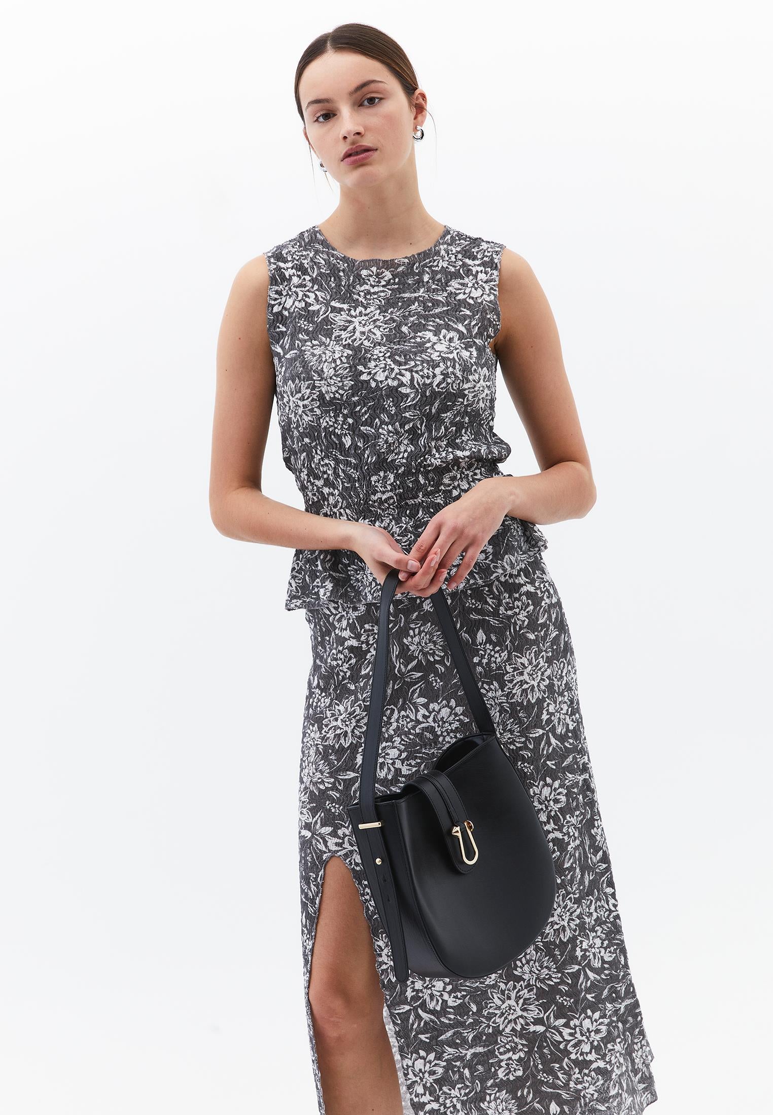 Sleeveless Ribbed Tank With Crew Neck - ASPHALT FLOWER COMB