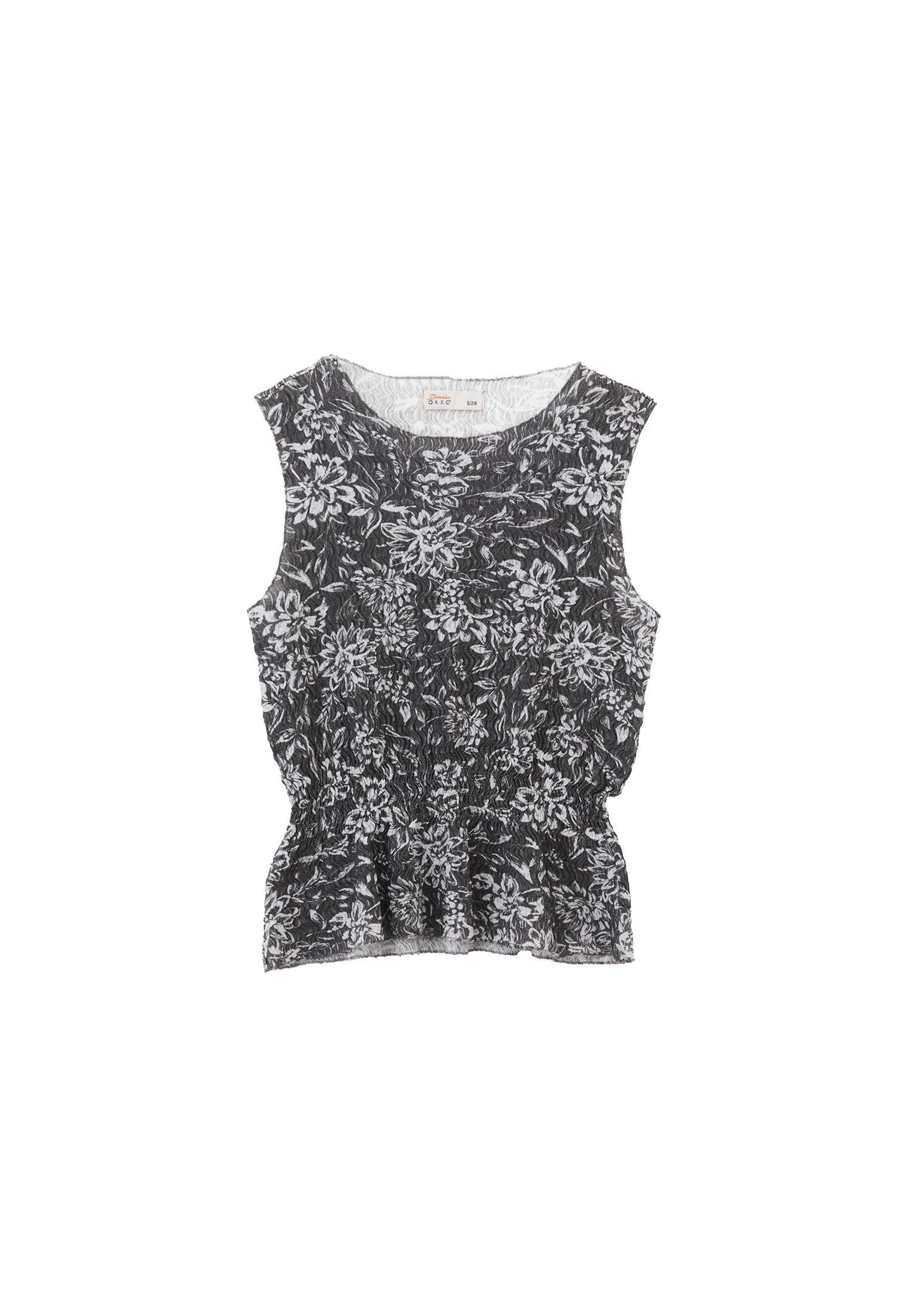 Sleeveless Ribbed Tank With Crew Neck - ASPHALT FLOWER COMB
