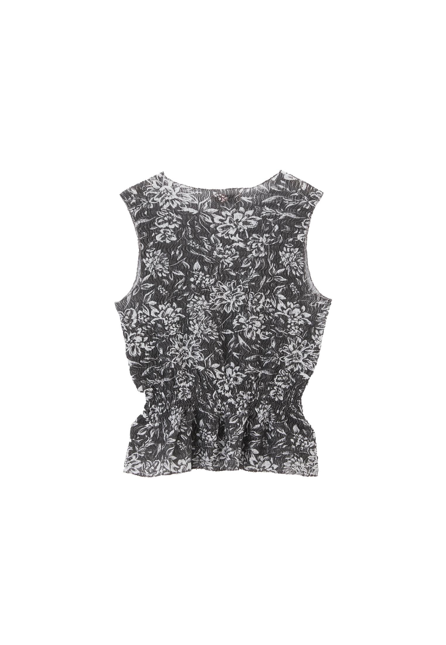 Sleeveless Ribbed Tank With Crew Neck - ASPHALT FLOWER COMB