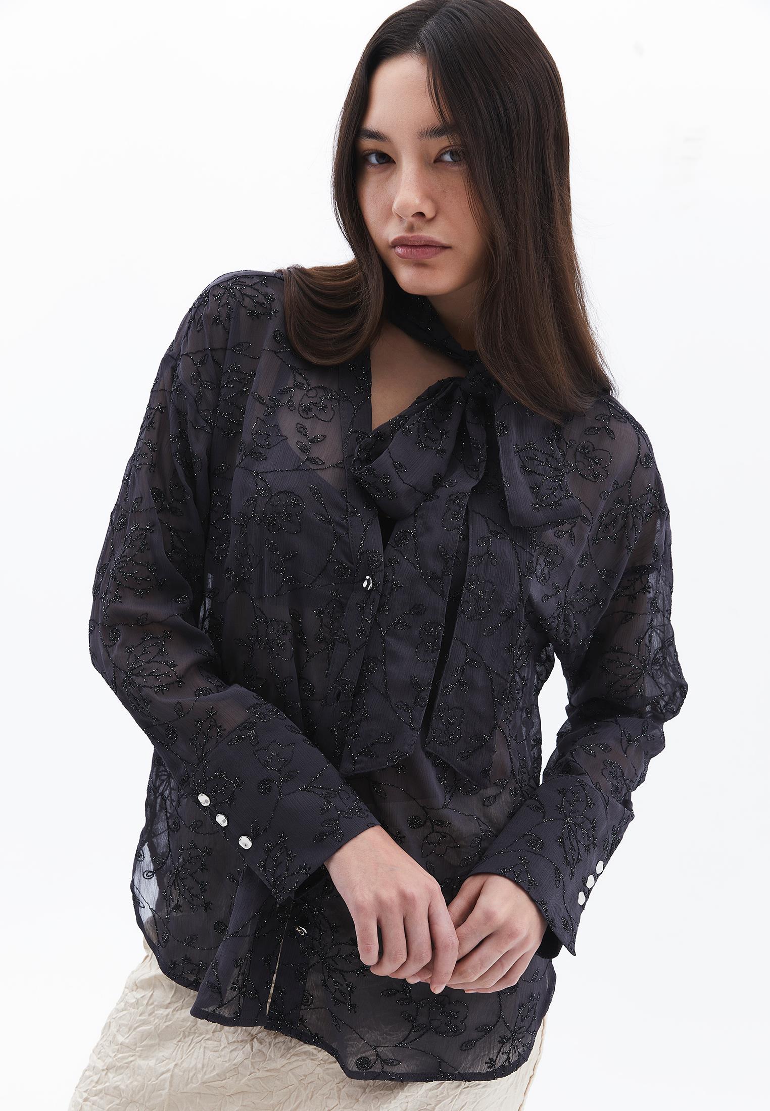 Shirt With Scarf Detail - ASPHALT
