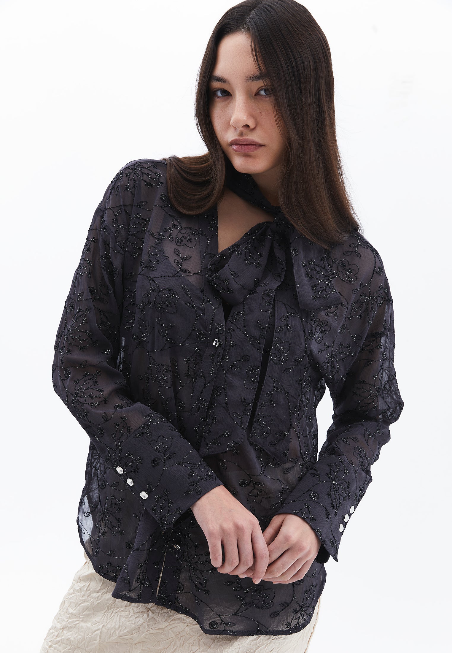 Shirt With Scarf Detail - ASPHALT