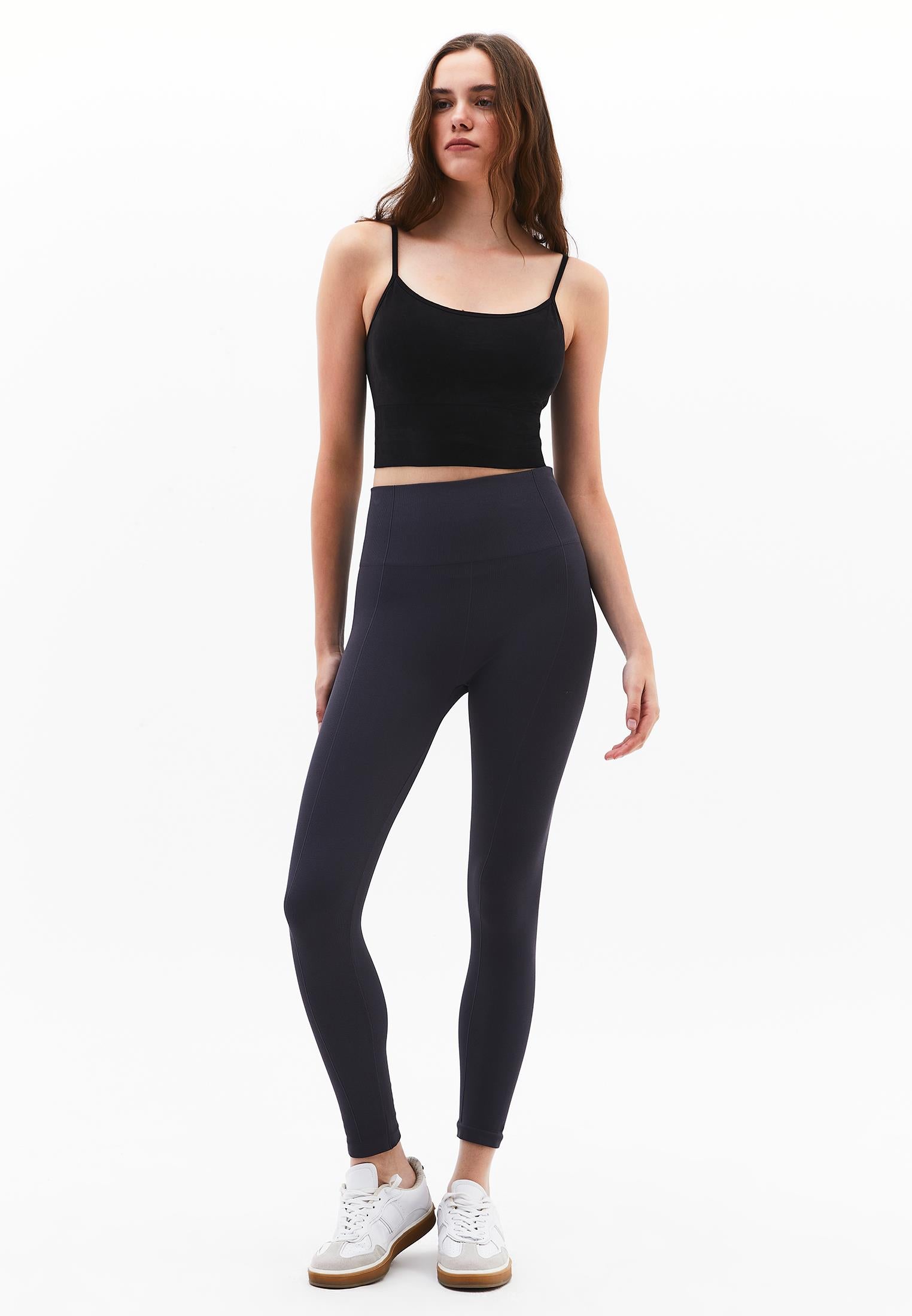 High Waist Elastic Leggings - ASPHALT