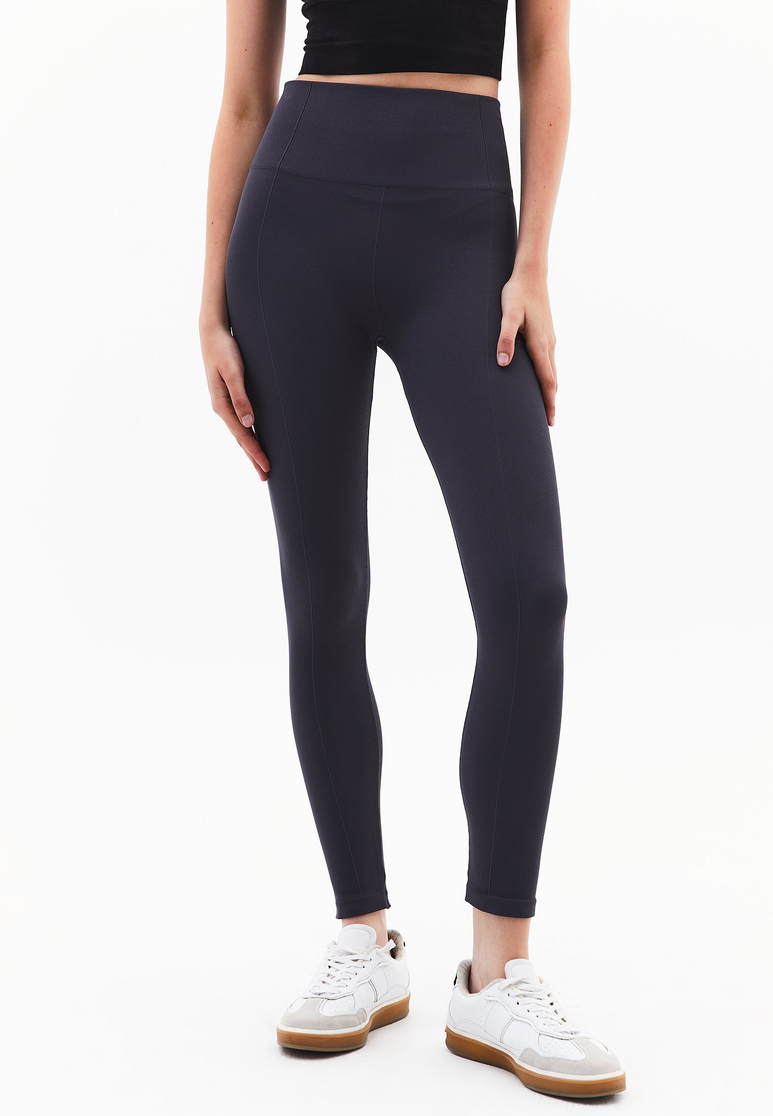 High Waist Elastic Leggings - ASPHALT