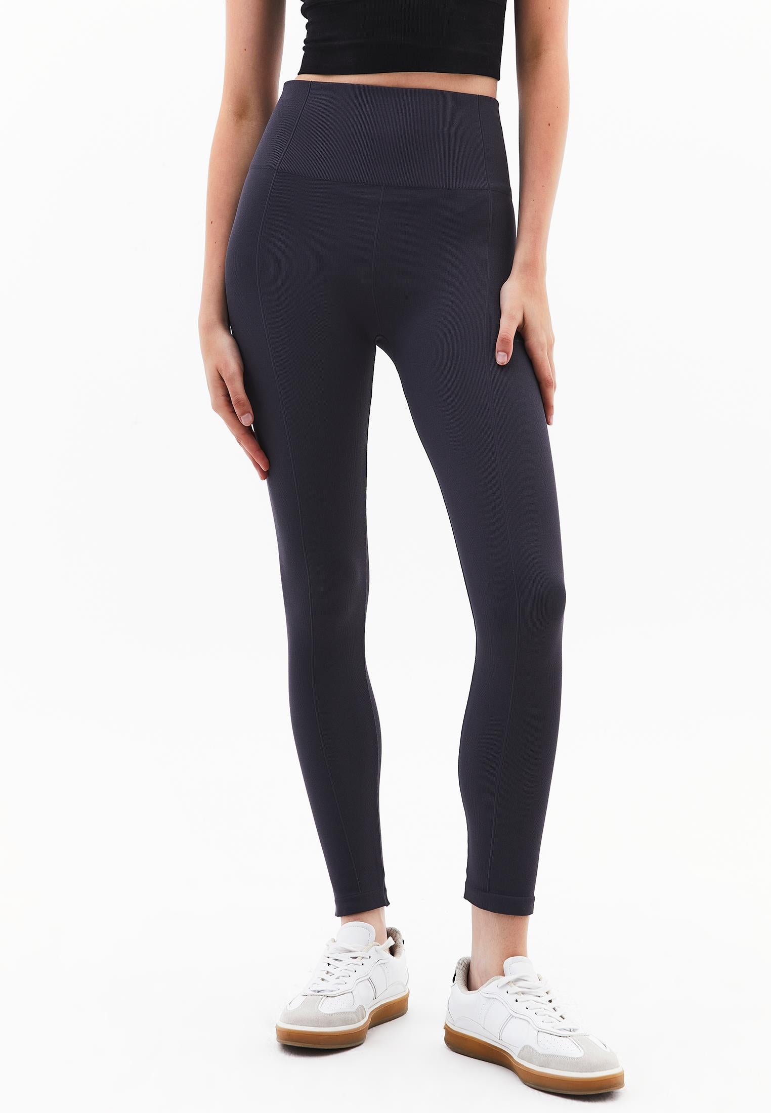 High Waist Elastic Leggings - ASPHALT