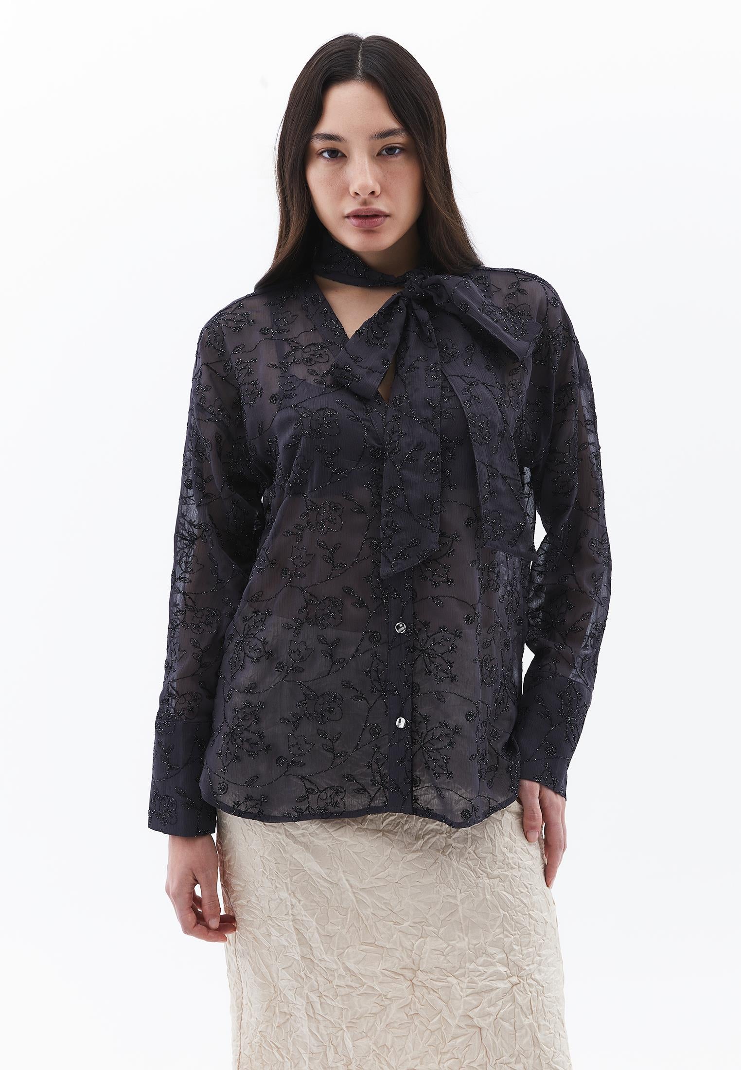 Shirt With Scarf Detail - ASPHALT