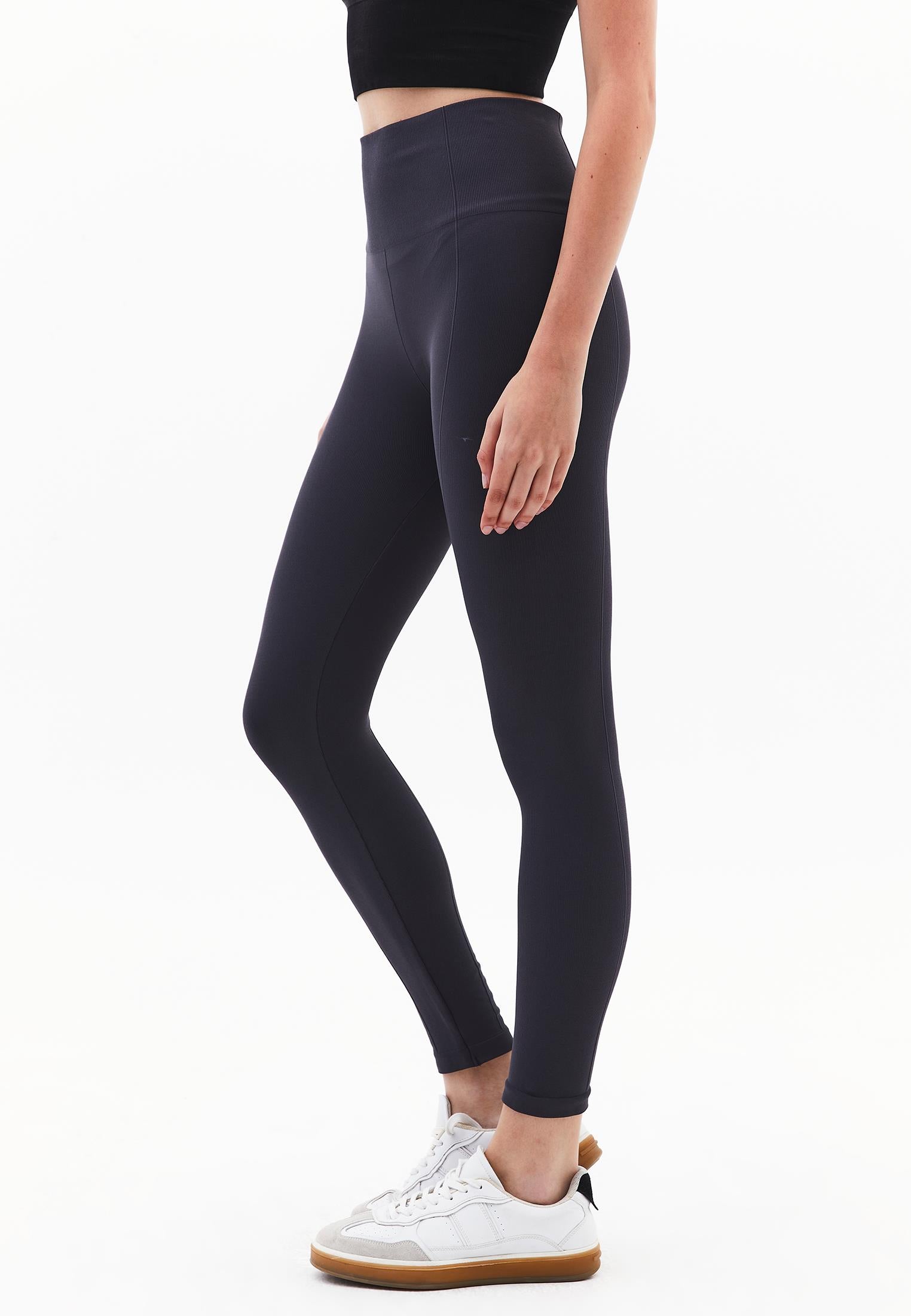 High Waist Elastic Leggings - ASPHALT