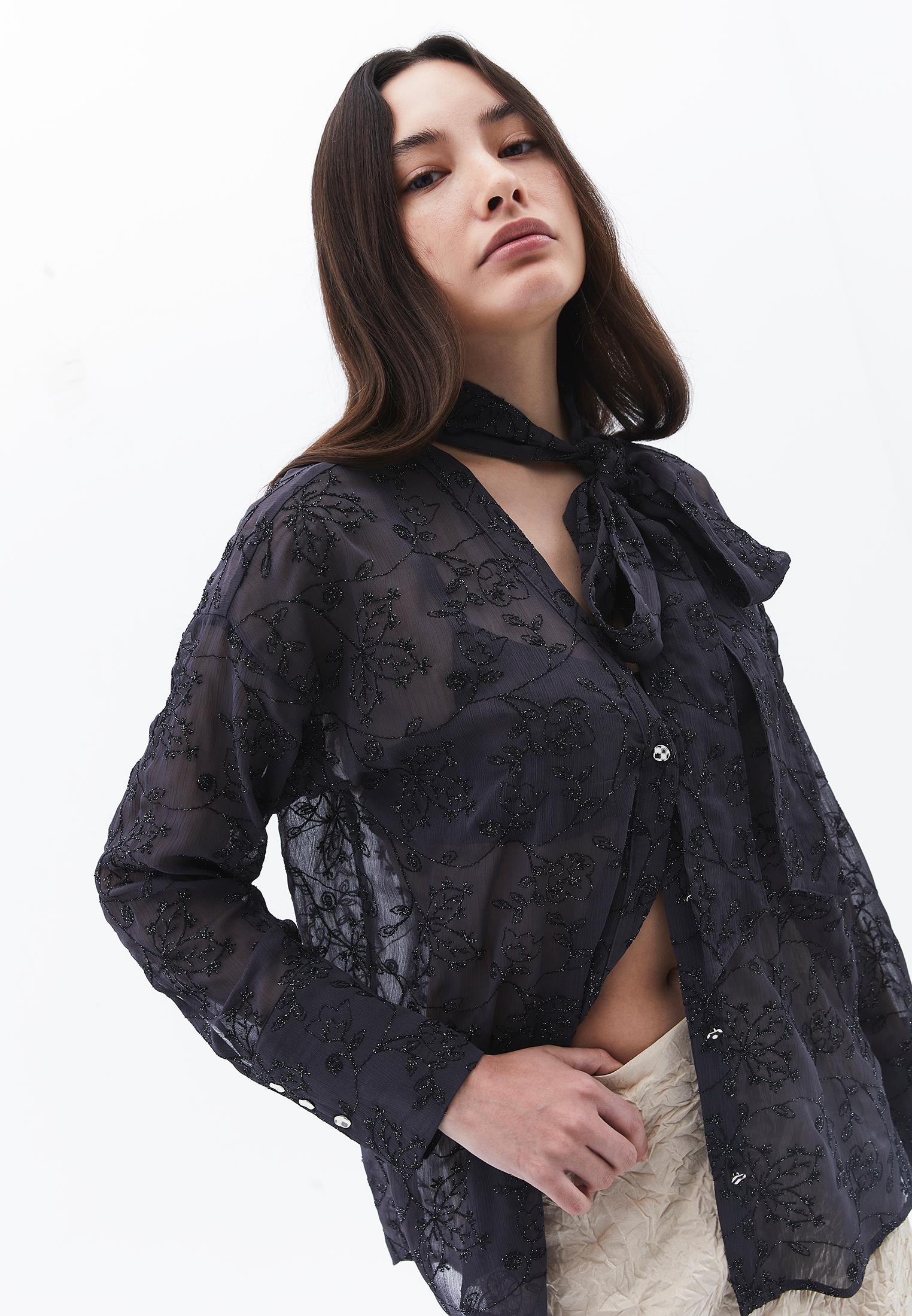 Shirt With Scarf Detail - ASPHALT