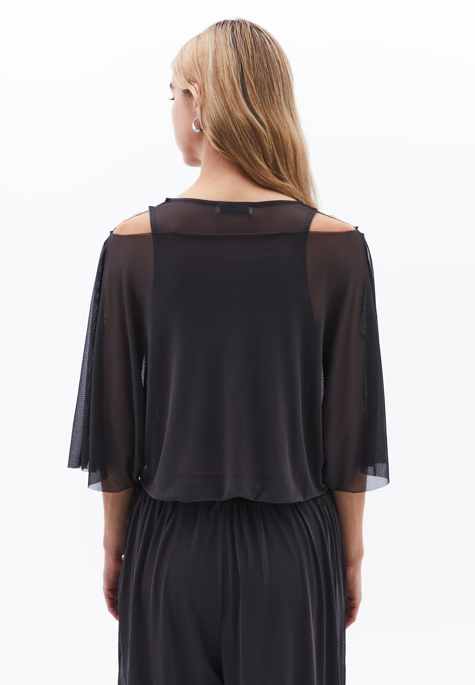 Batwing Sleeve Boat Neck Blouse - ASPHALT