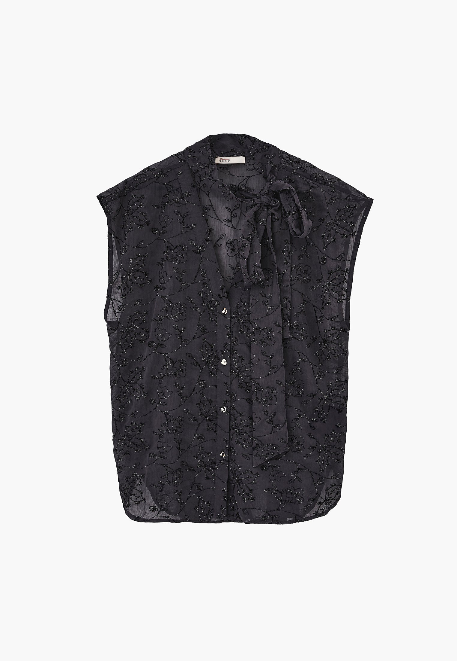 V-Neck Glitter Long Sleeve Shirt - ASPHALT