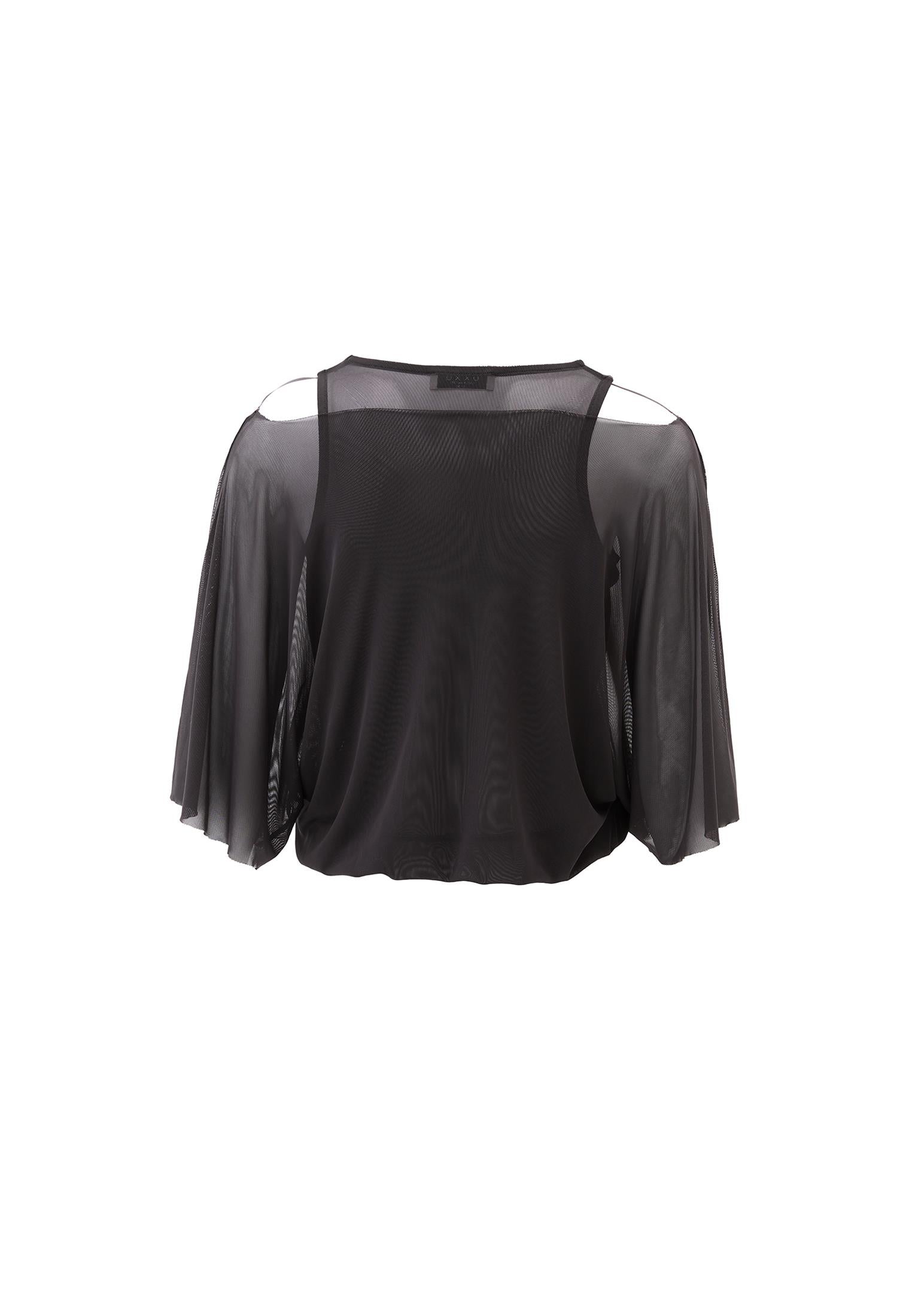 Batwing Sleeve Boat Neck Blouse - ASPHALT