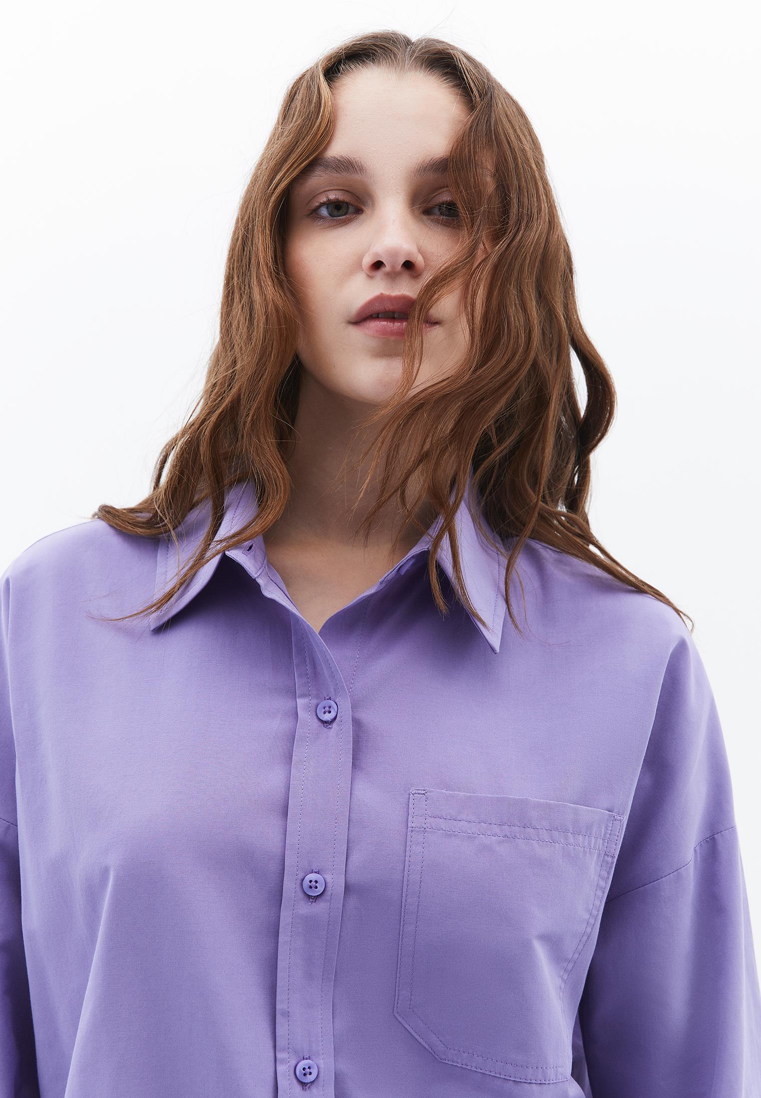 Oversize Long Sleeve Printed Shirt - ASTER PURPLE