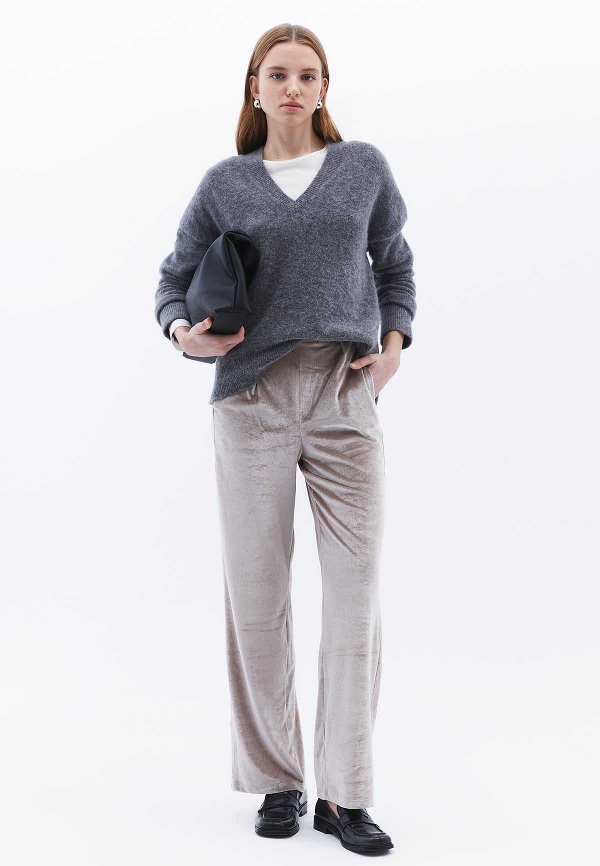 High Waist Wide Leg Ribana Pants - ATMOSPHERE