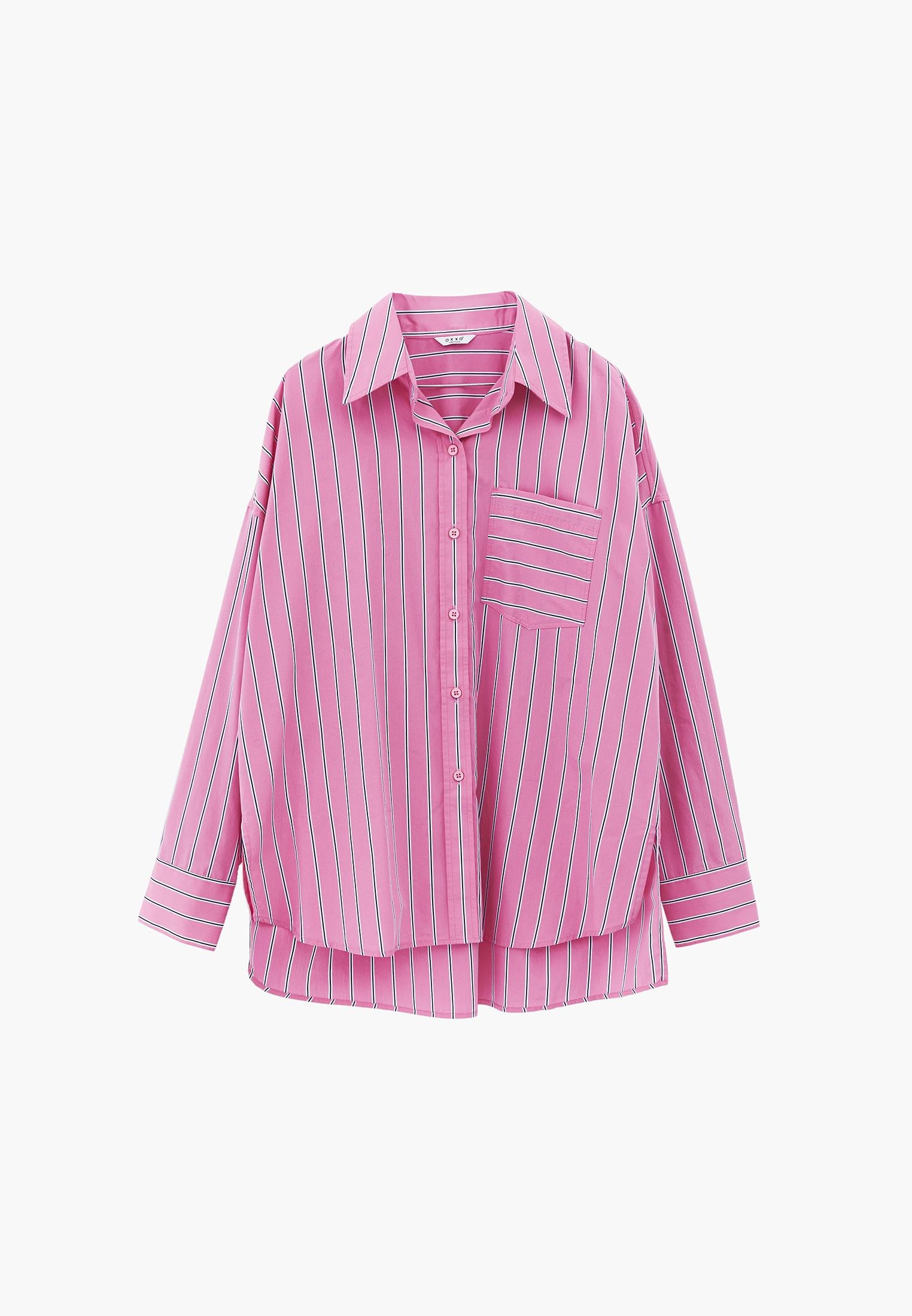 Oversize Shirt Collar Long Sleeve Shirt - AURORA PINK STRIPE