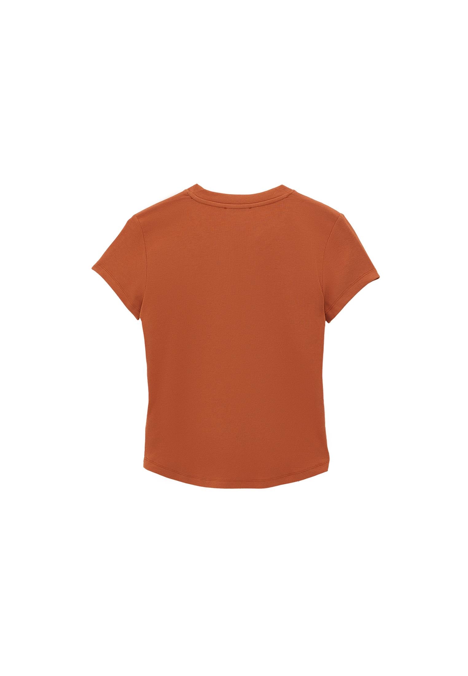 Short Sleeve T-Shirt With Button Detail - AUTUMN LEAF