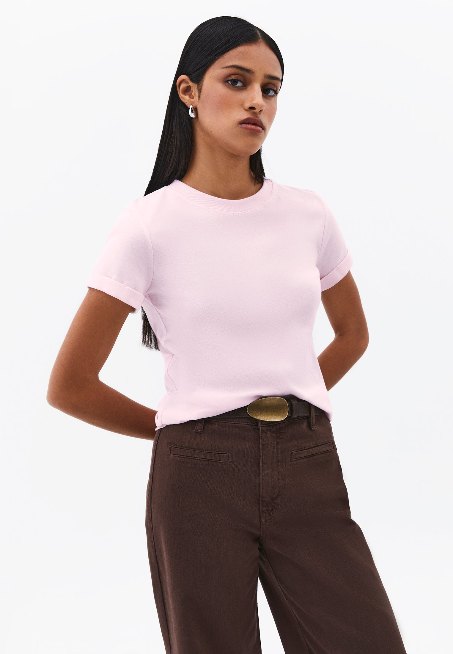 Crew Neck Short Sleeve T-Shirt - BARELY PINK